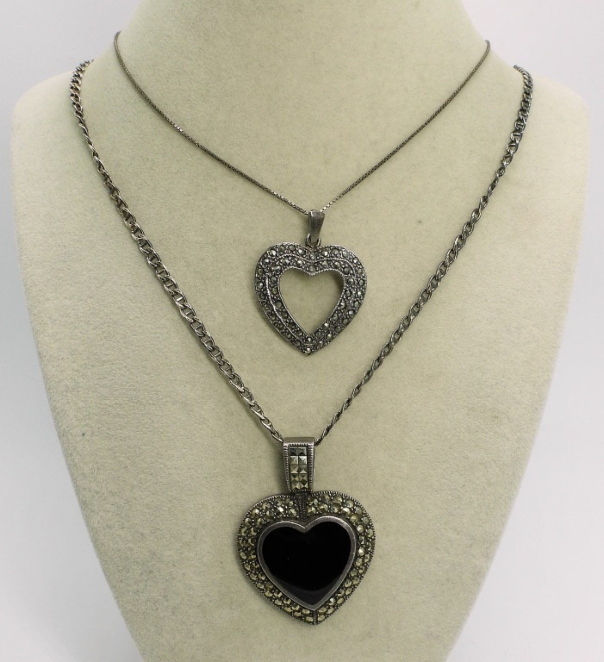 Black Onyx, Marcasite Sterling Necklaces