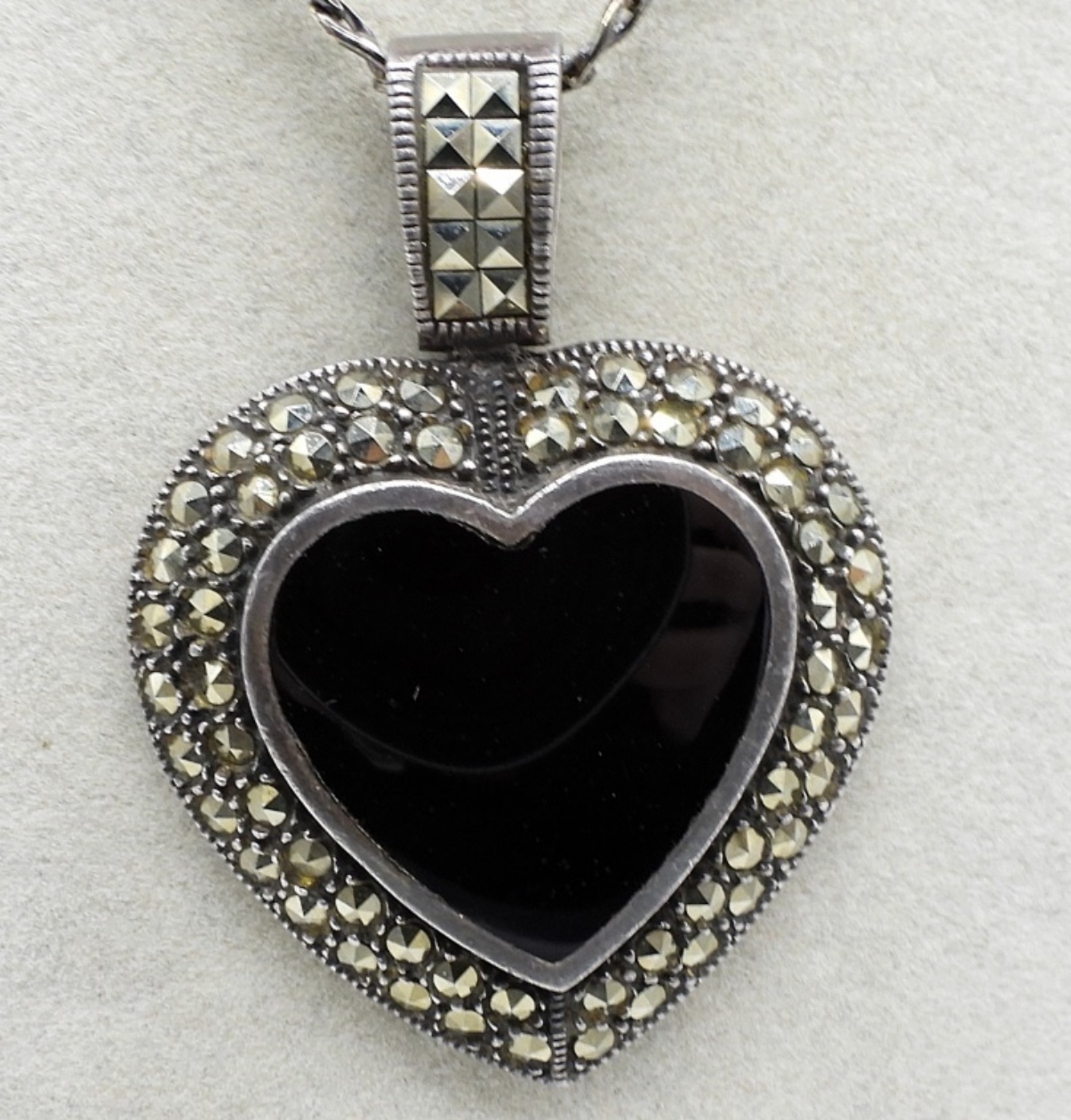 Black Onyx, Marcasite Sterling Necklaces