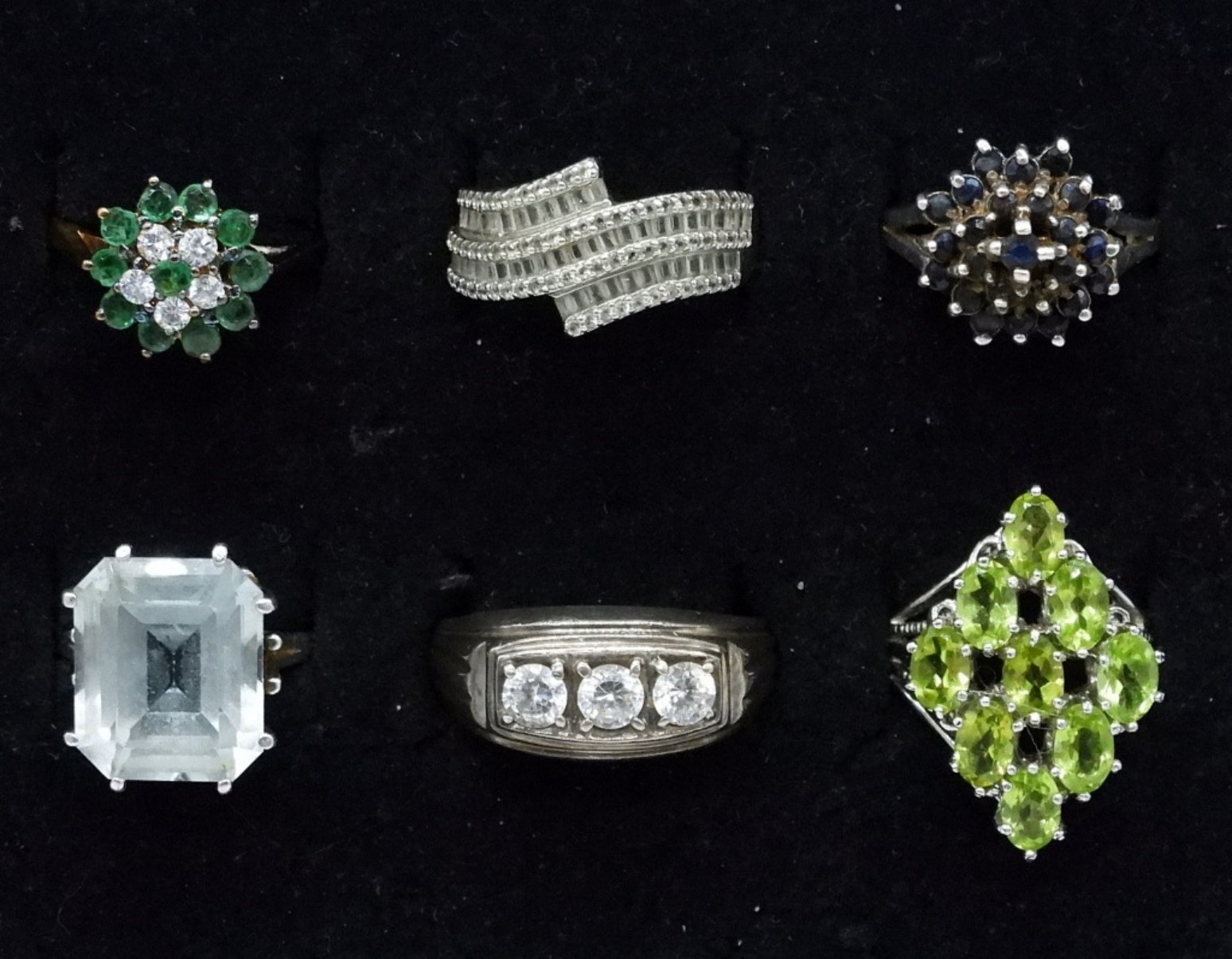 Six Sterling Gemstone Fashion Rings