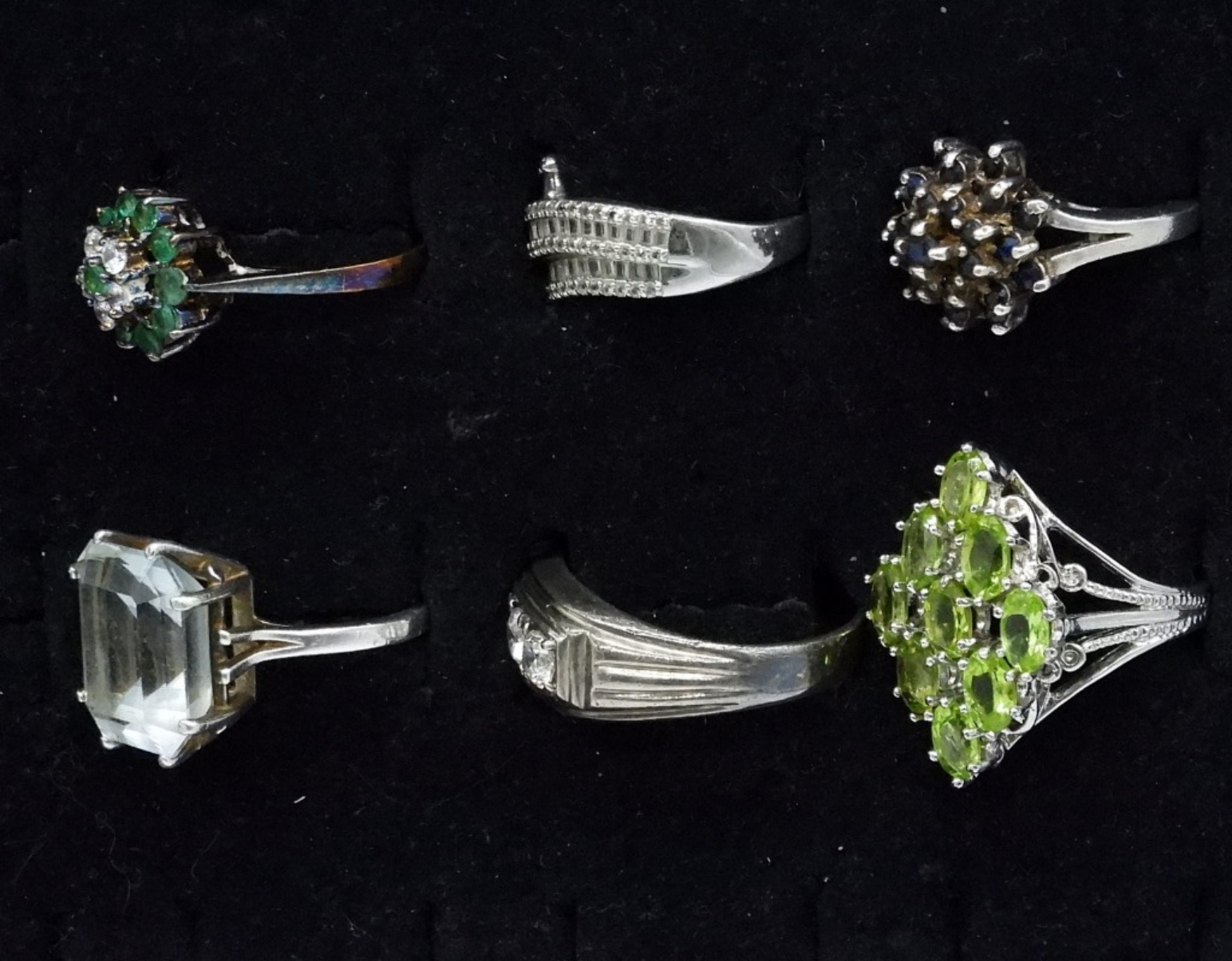 Six Sterling Gemstone Fashion Rings