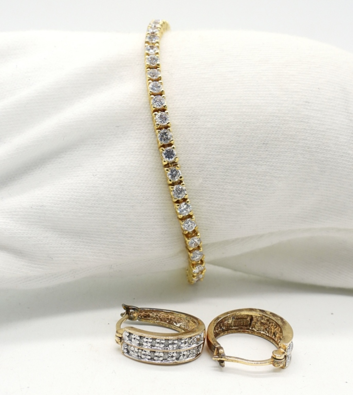 Gold Tone Sterling Simulated Diamond