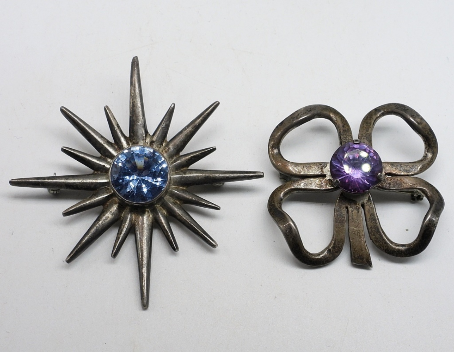 2 Taxco Sterling Gemstone Brooches