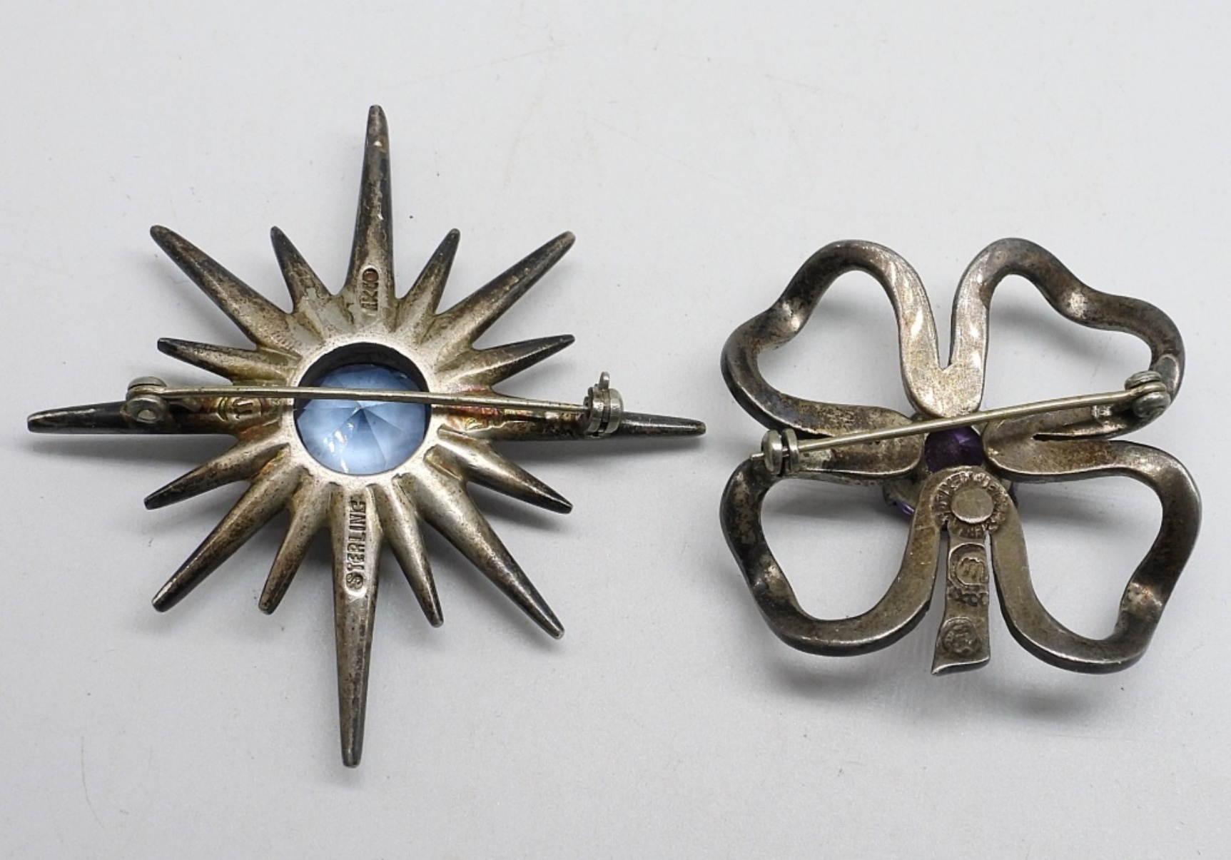 2 Taxco Sterling Gemstone Brooches