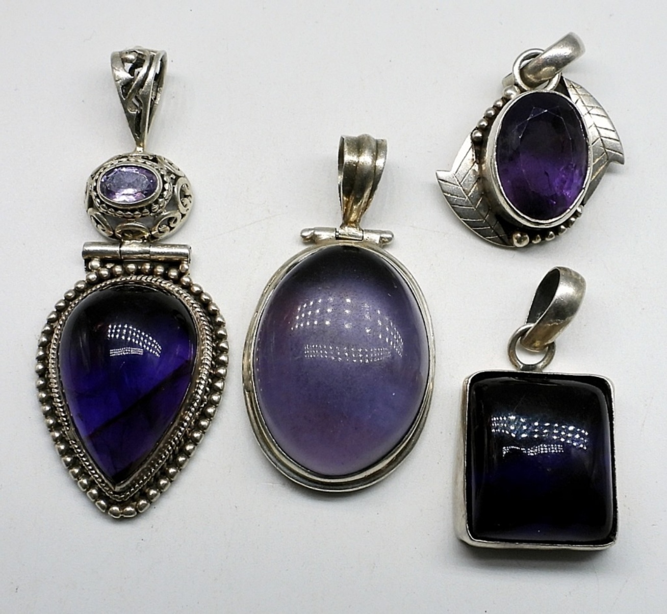 4 Sterling Amethyst Pendants