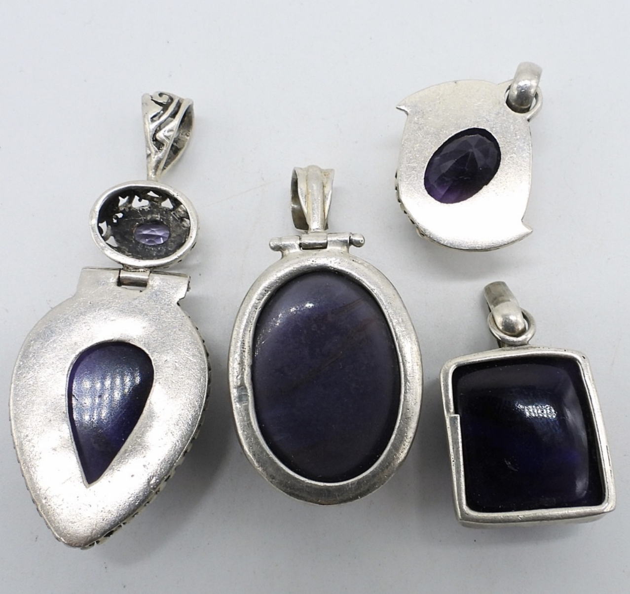 4 Sterling Amethyst Pendants