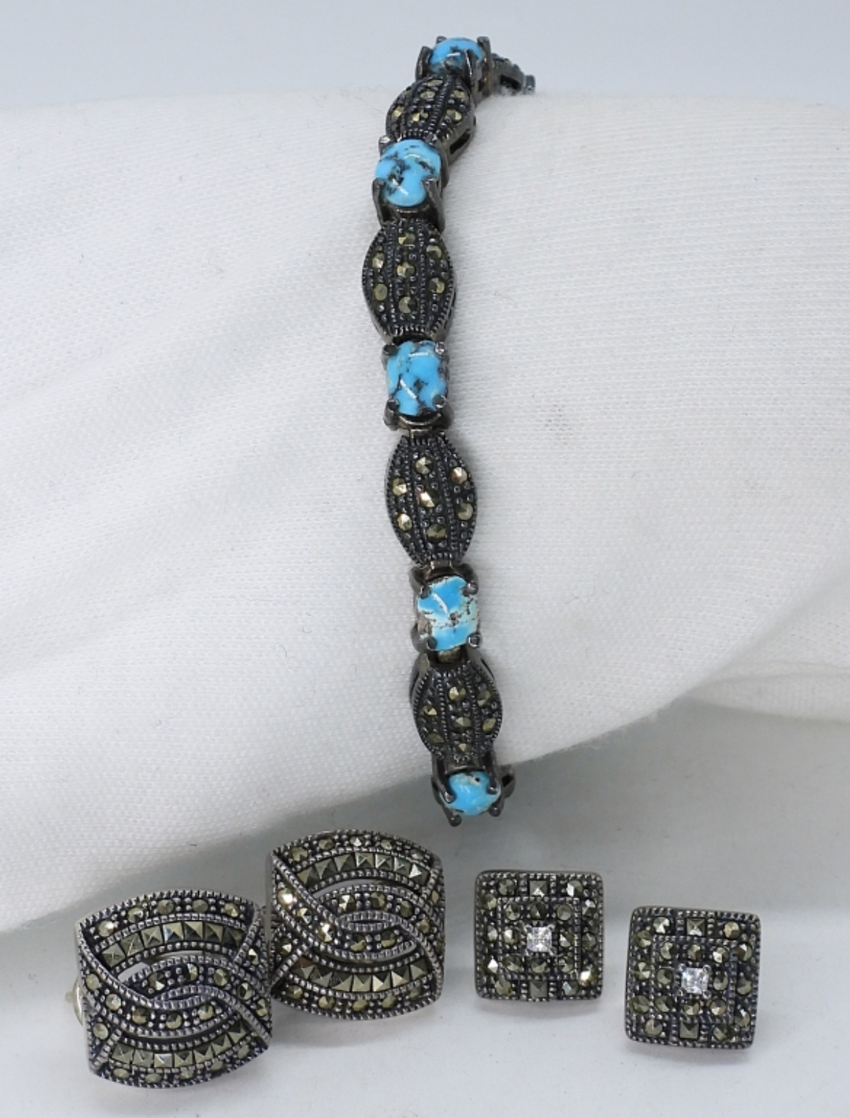 Marcasite 925 Earrings & Turquoise Bracelet