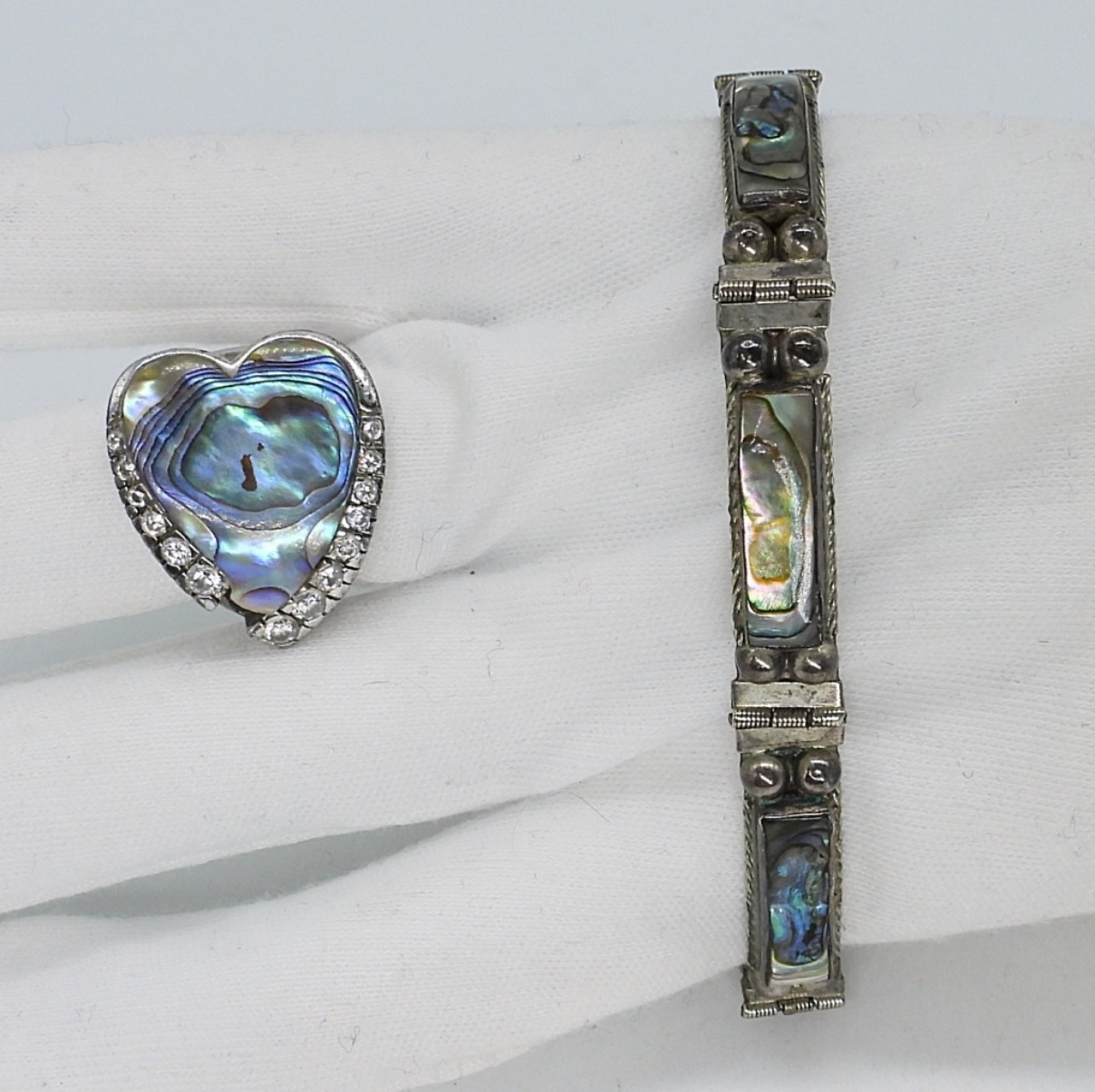 Abalone & Turquoise 925 Rings & Bracelet