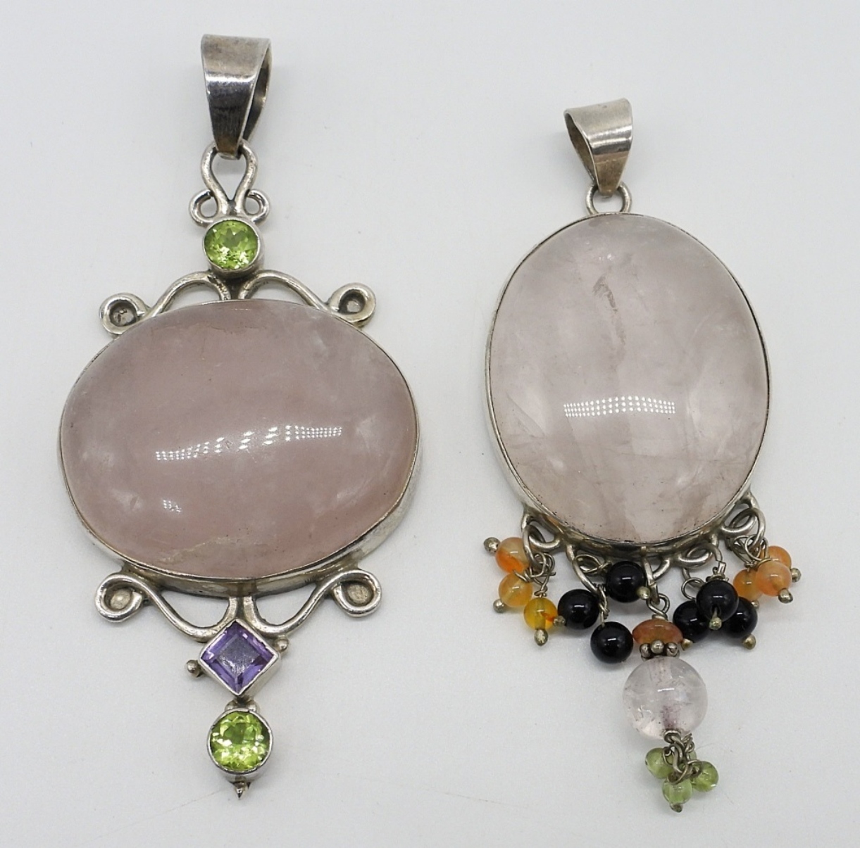 2 Sterling Rose Quartz Pendants