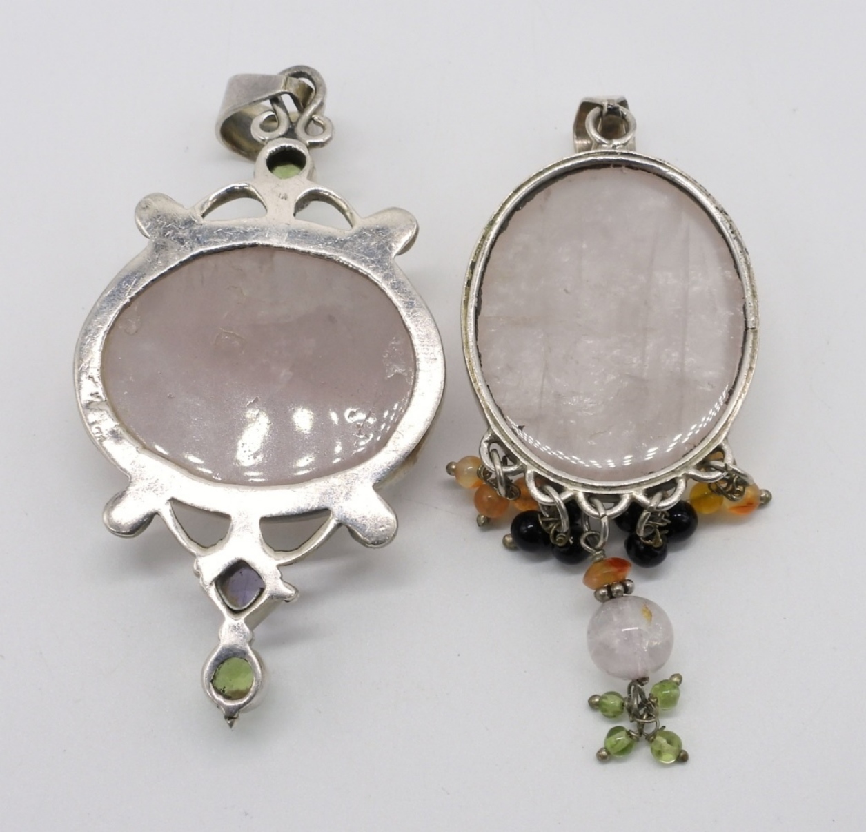 2 Sterling Rose Quartz Pendants