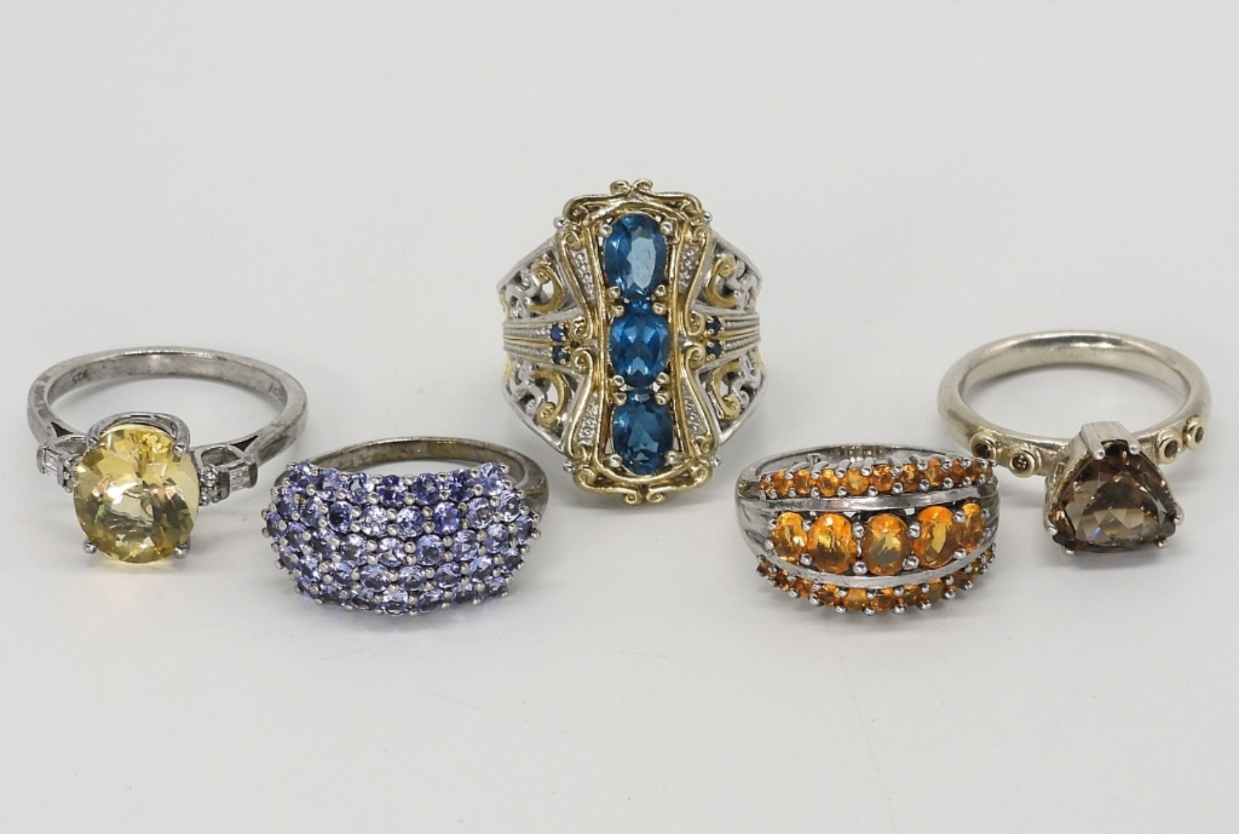 Five Sterling Gemstone Rings