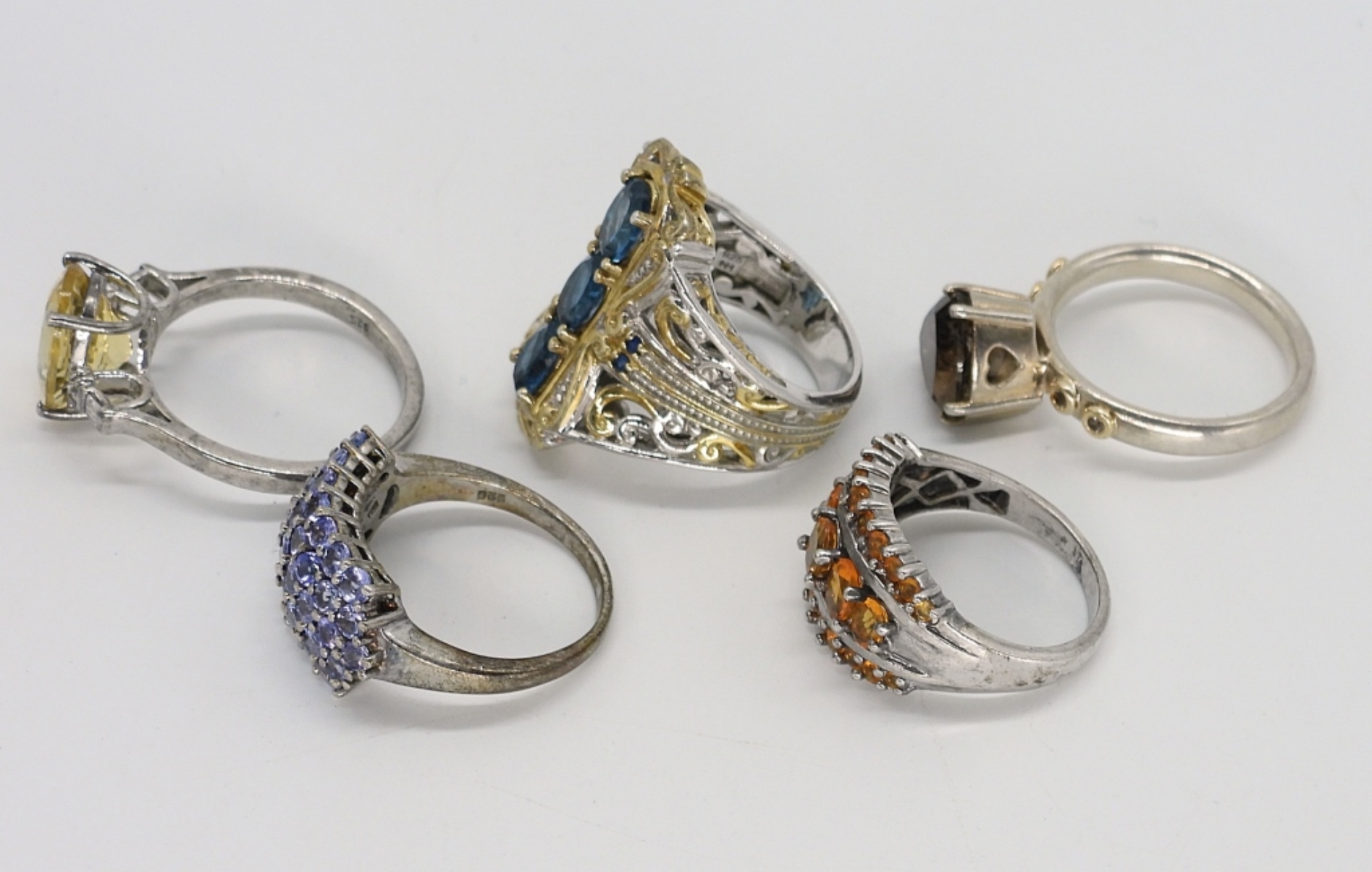Five Sterling Gemstone Rings