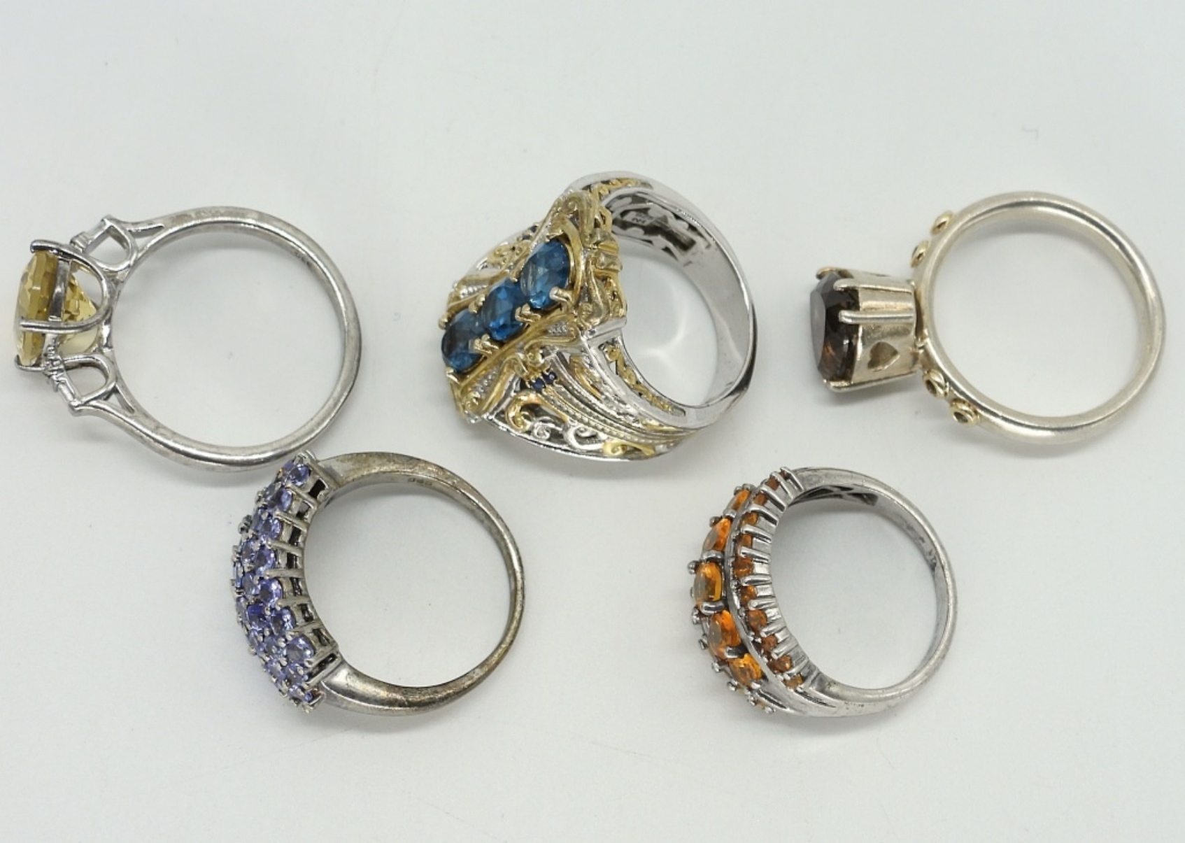 Five Sterling Gemstone Rings