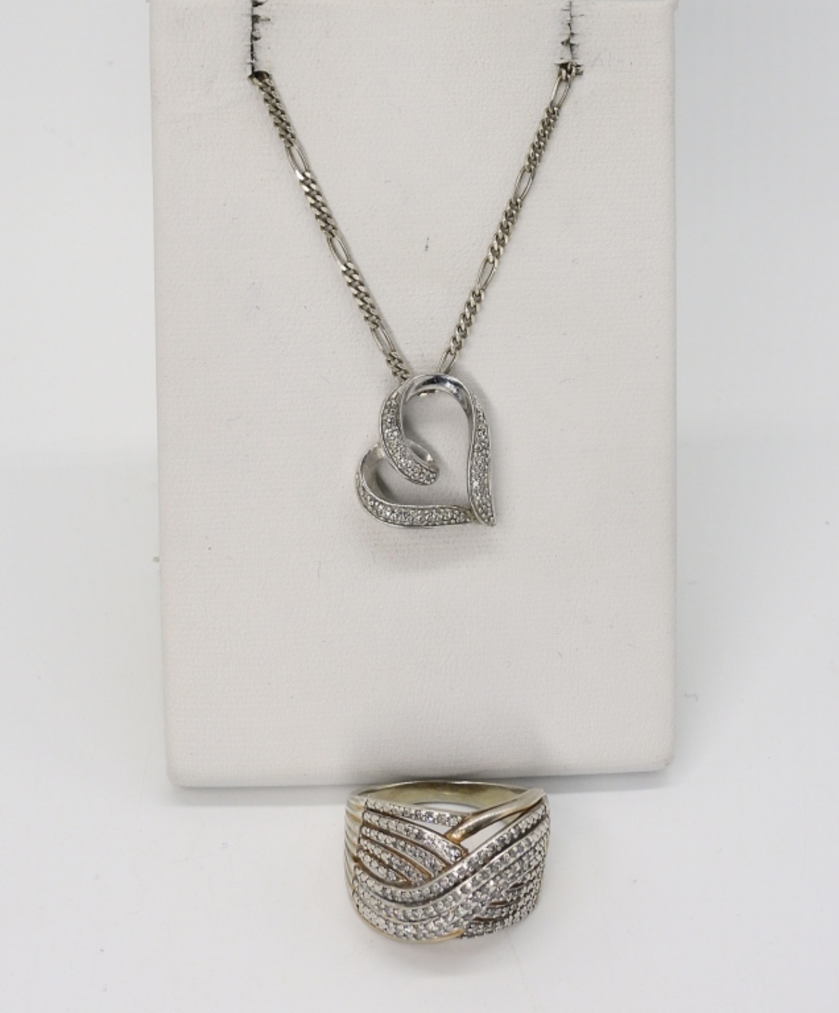 Diamond 925 Gold Tone Ring & Necklace