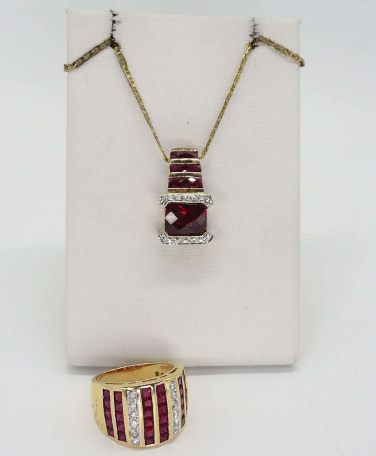 Gold Tone 925 Simulated Ruby Set