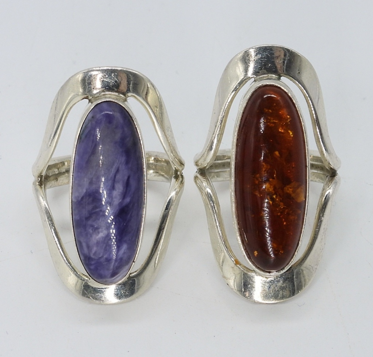 Mexico 925 Charoite & Amber Rings