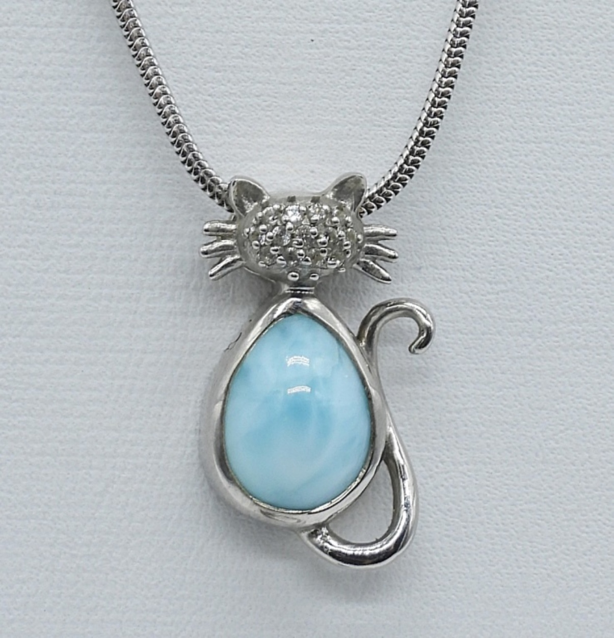Larimar 925 Cat Necklace and Cat Ring