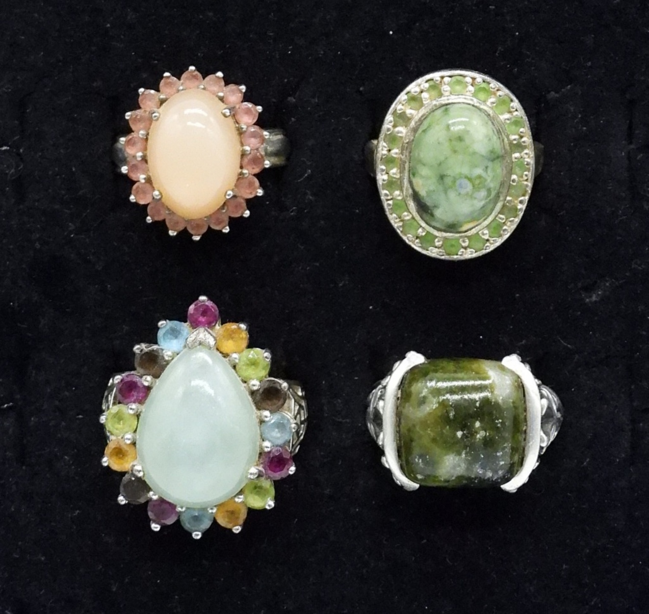 Four Sterling Fashion Gemstone Rings