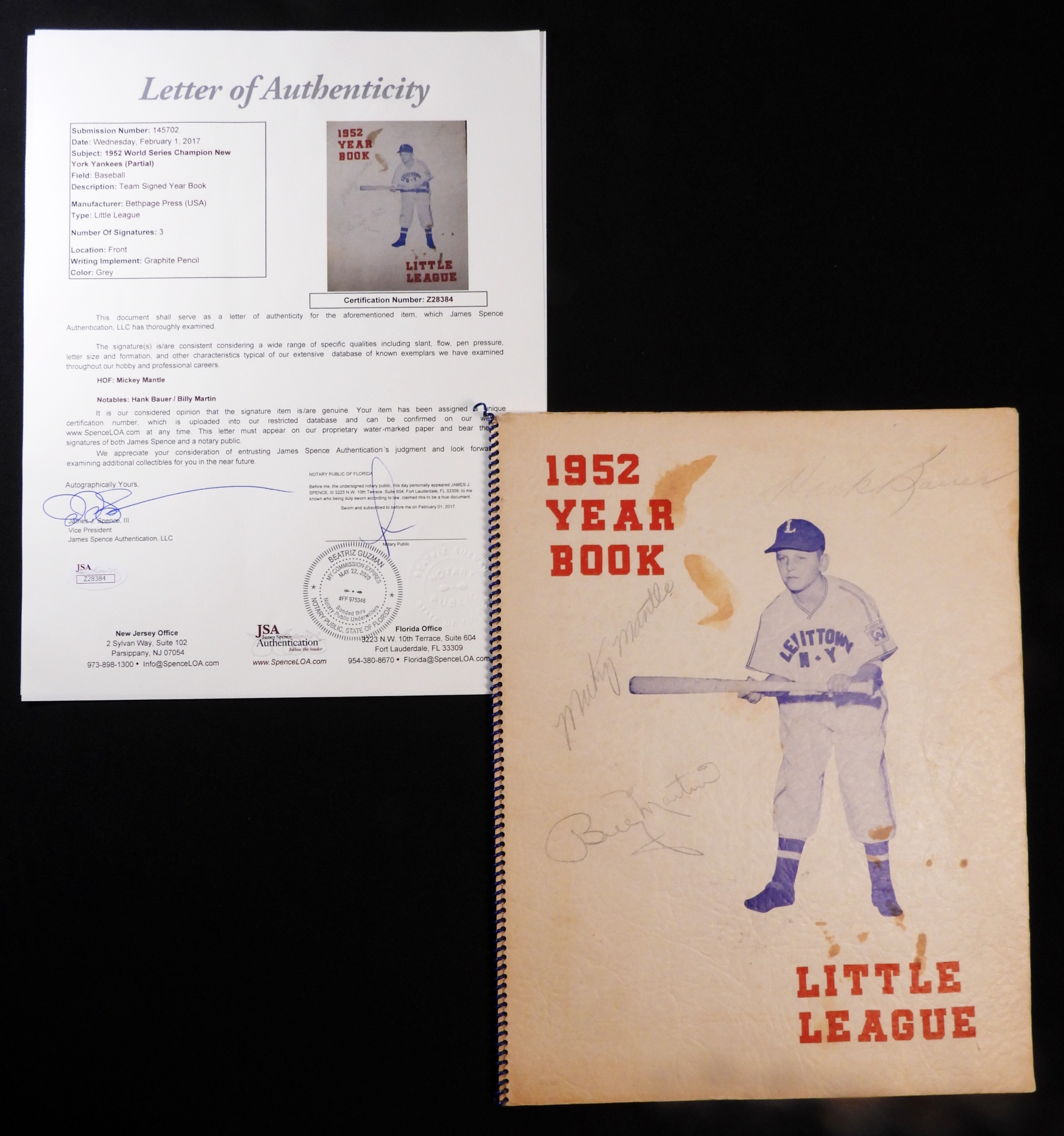 1952 Little League Year Book, Signed, JSA LOA