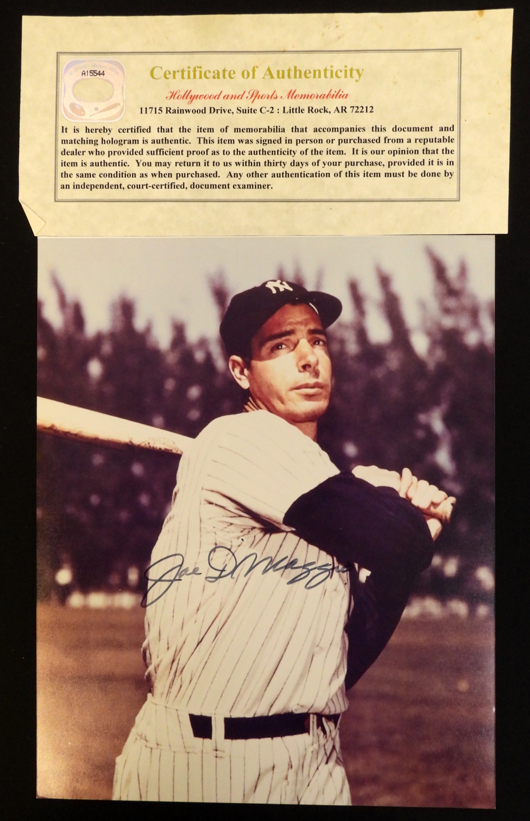 Joe DiMaggio Signed Photo, Yankees