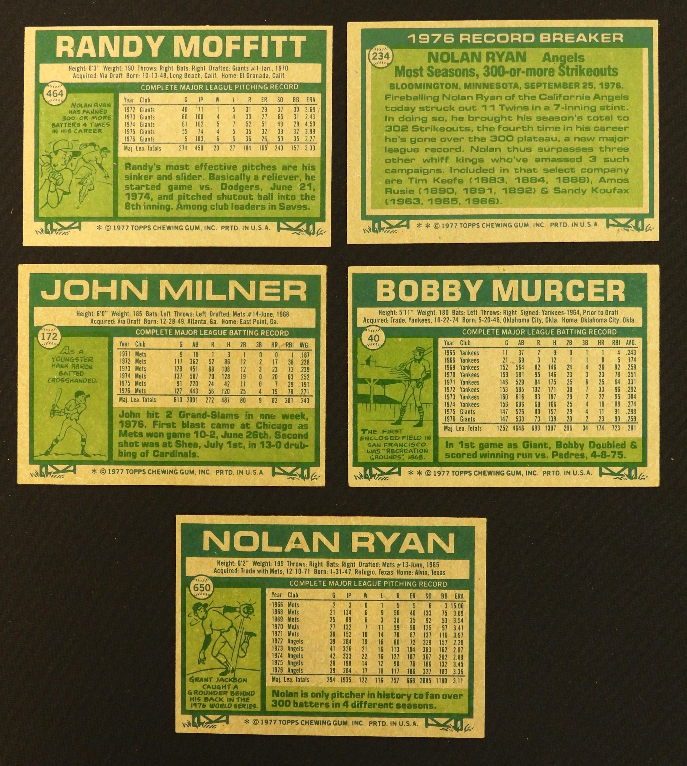1970s Topps Baseball Cards Signed Lot (5 Cards)