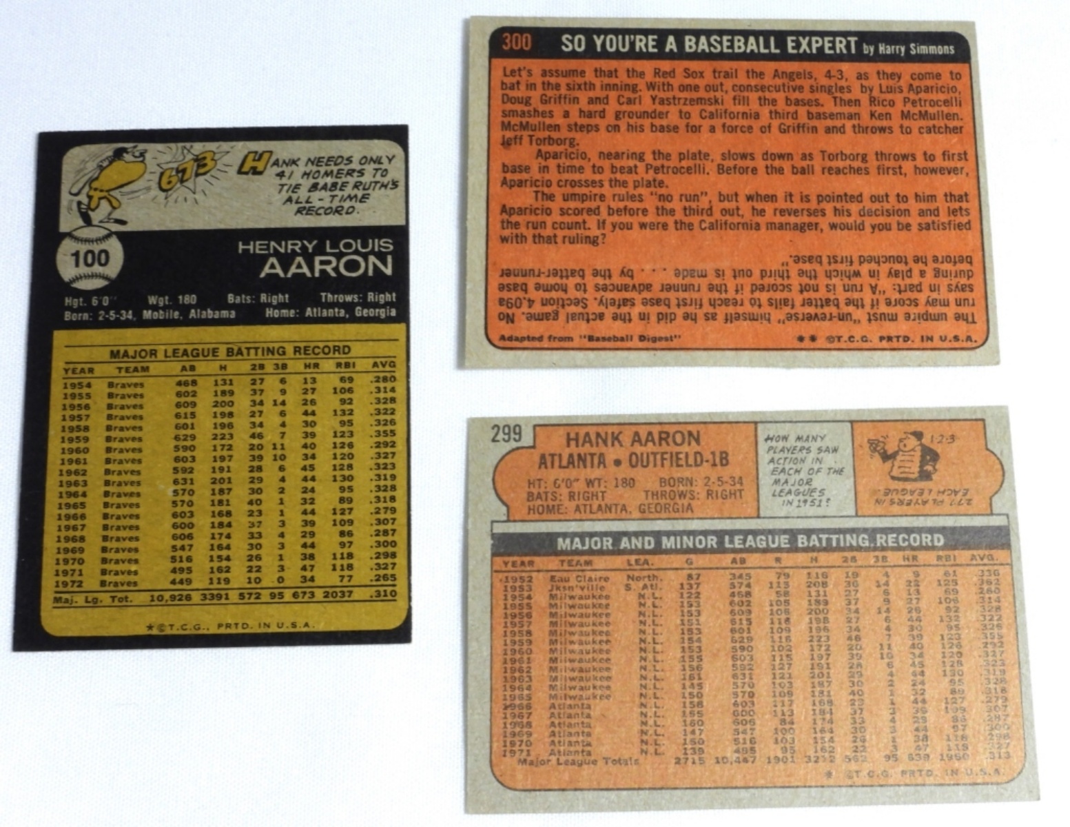 Hank Aaron 1972-73 Topps Baseball Cards Lot