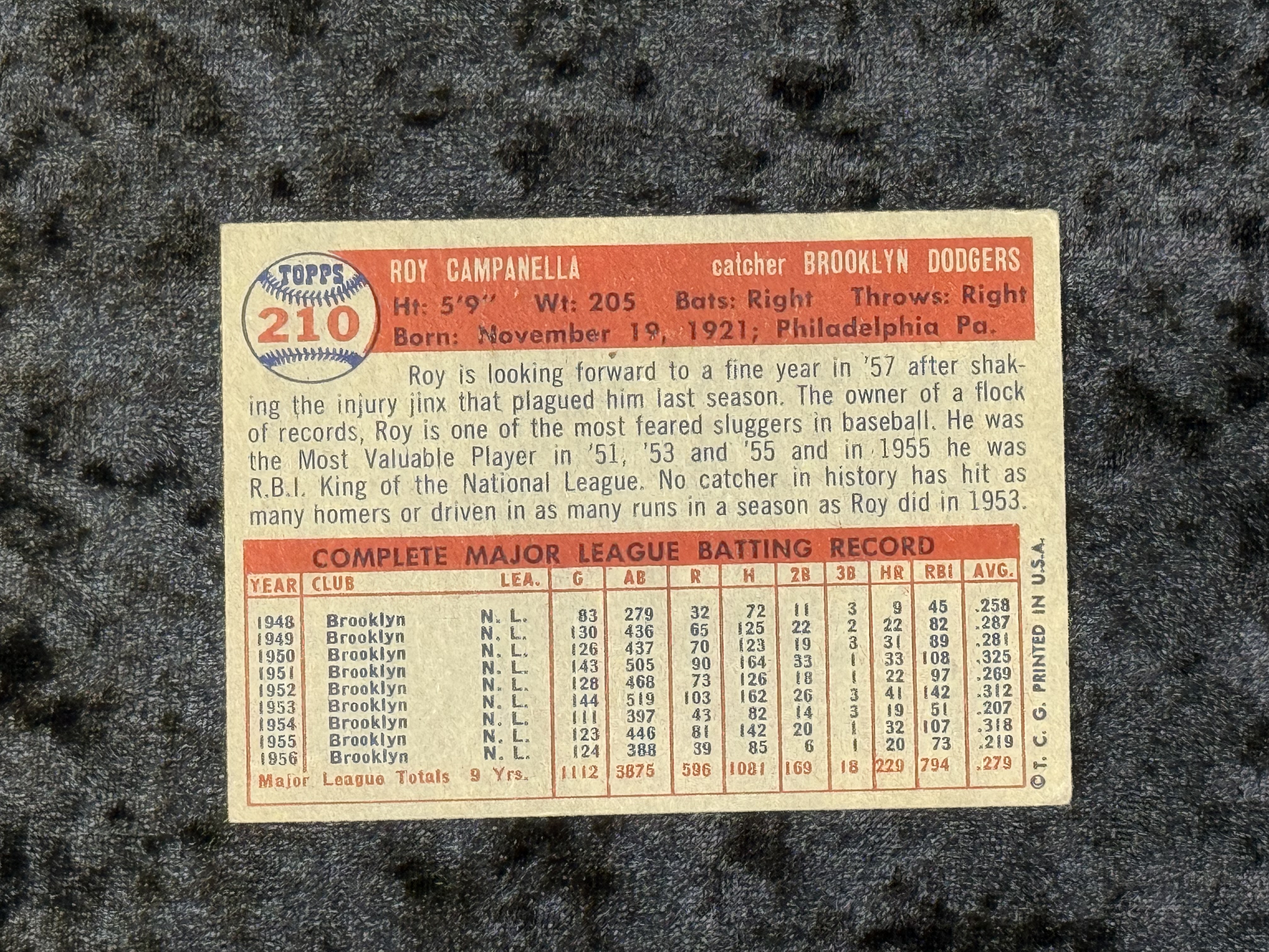 1957 Topps Roy Campanella #210