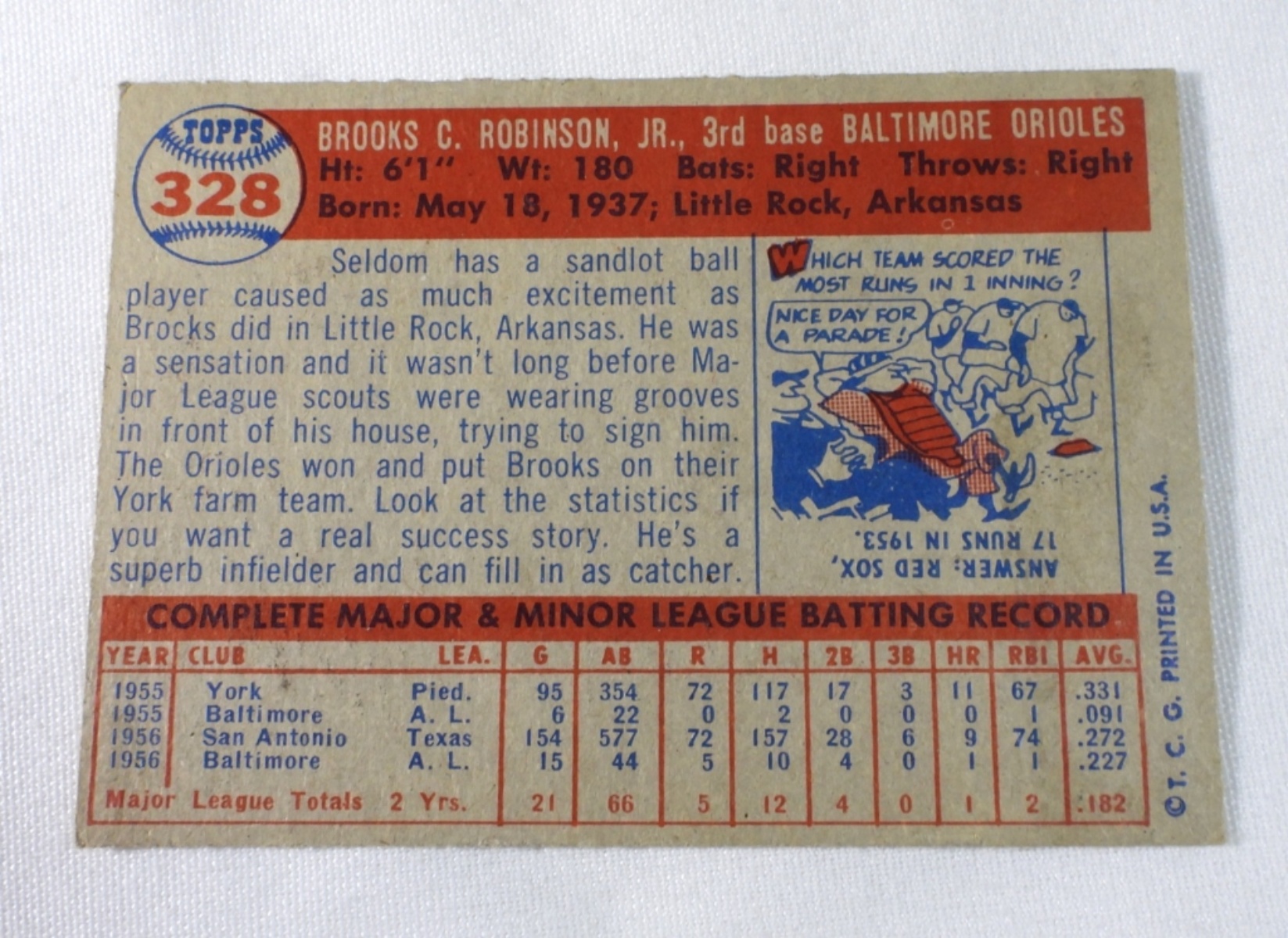 1957 Topps Brooks Robinson #328 Rookie Card
