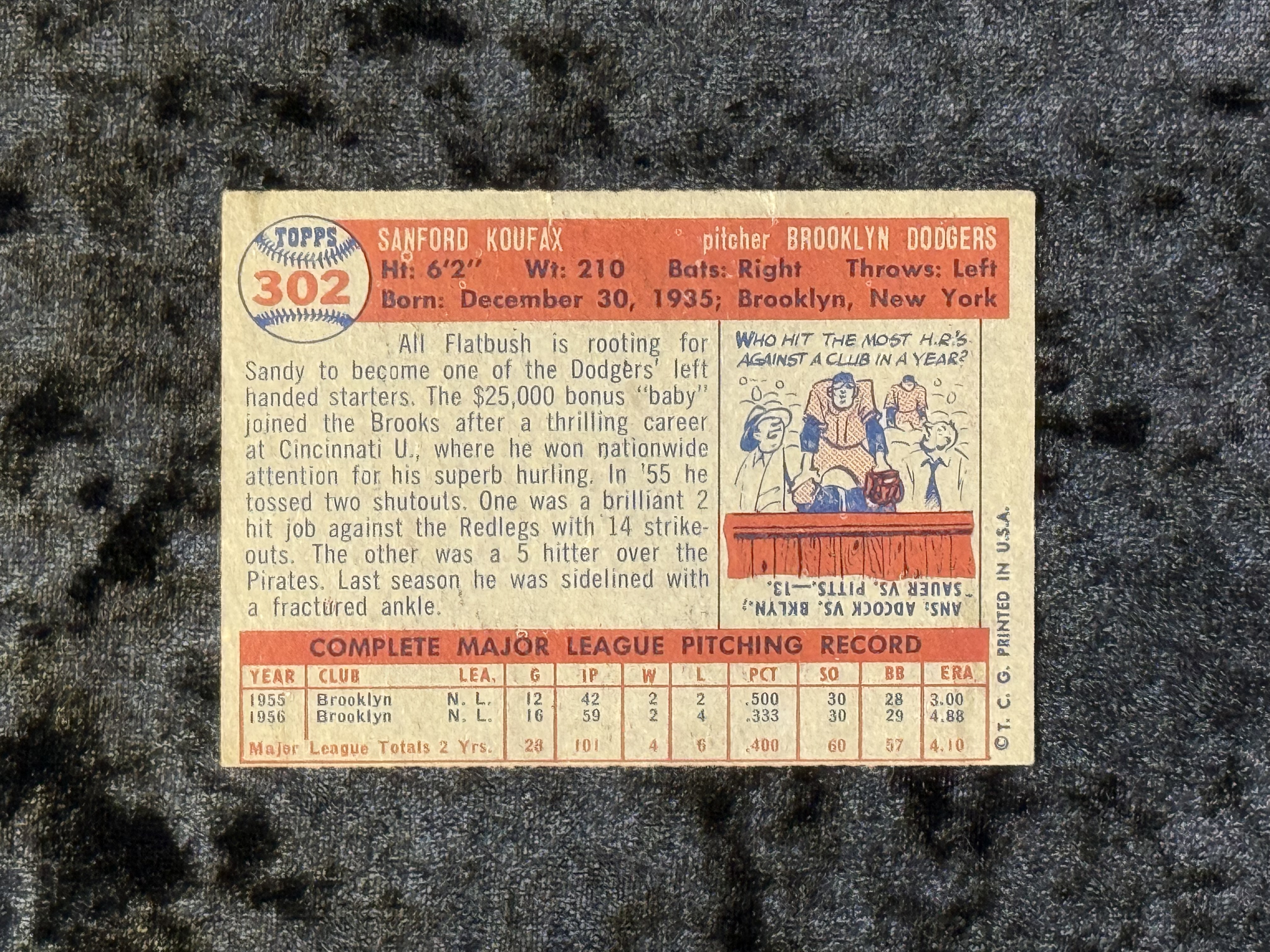 1957 Topps Sandy Koufax #302 Brooklyn Dodgers