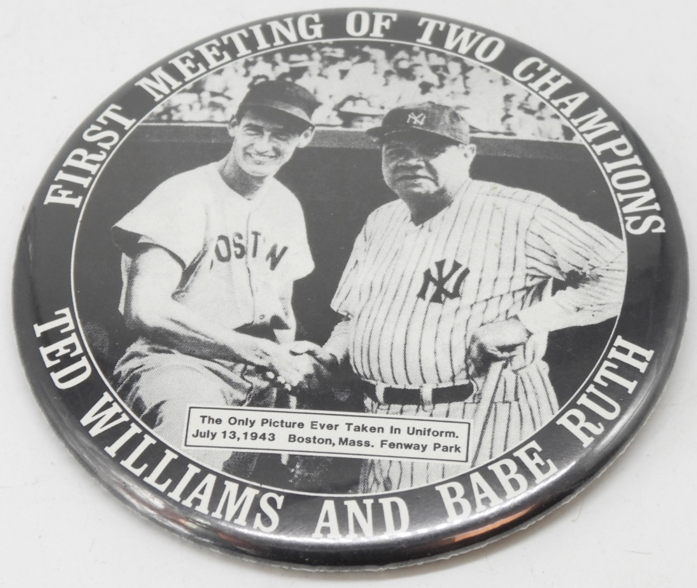 1943 Ted Williams Babe Ruth First Meeting Button
