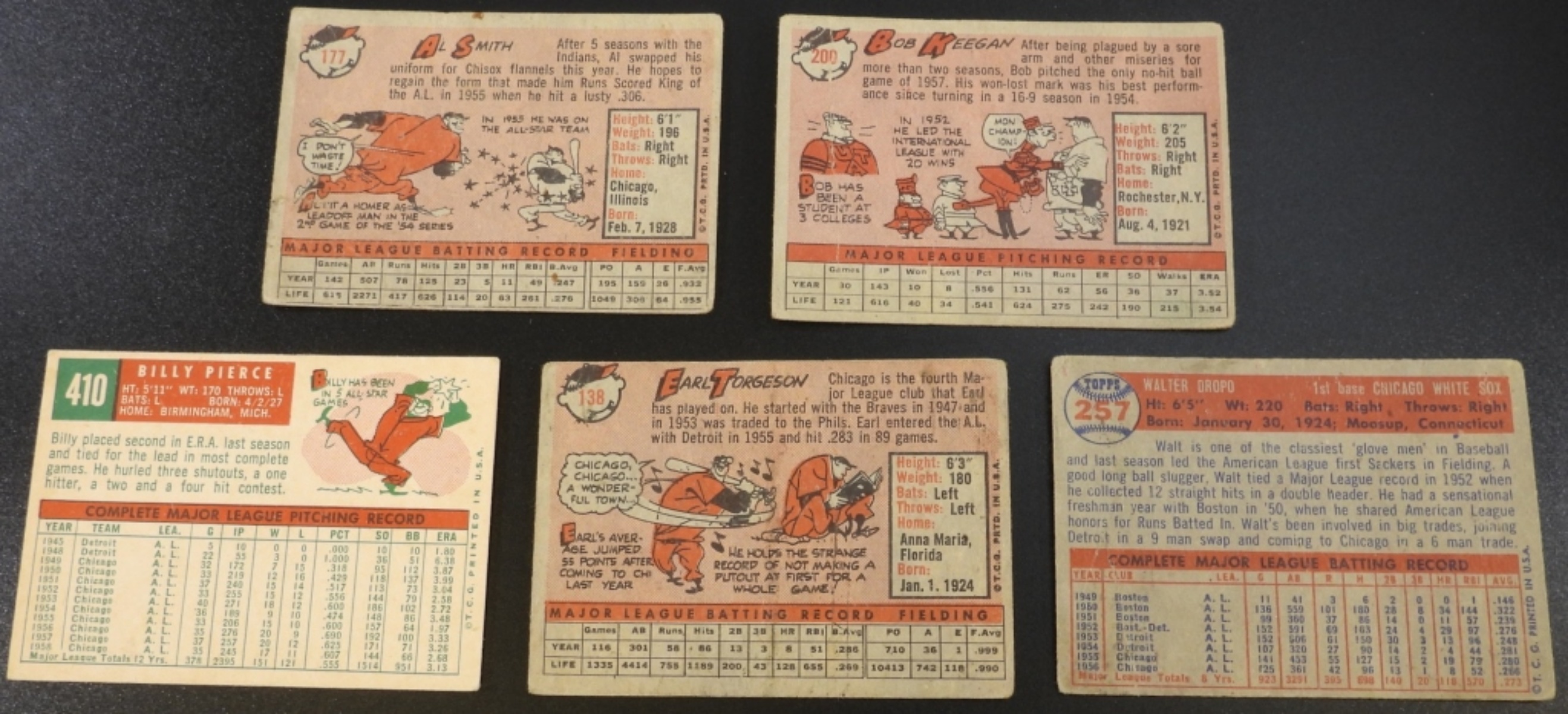 1950s Chicago White Sox Baseball Cards Lot of 5