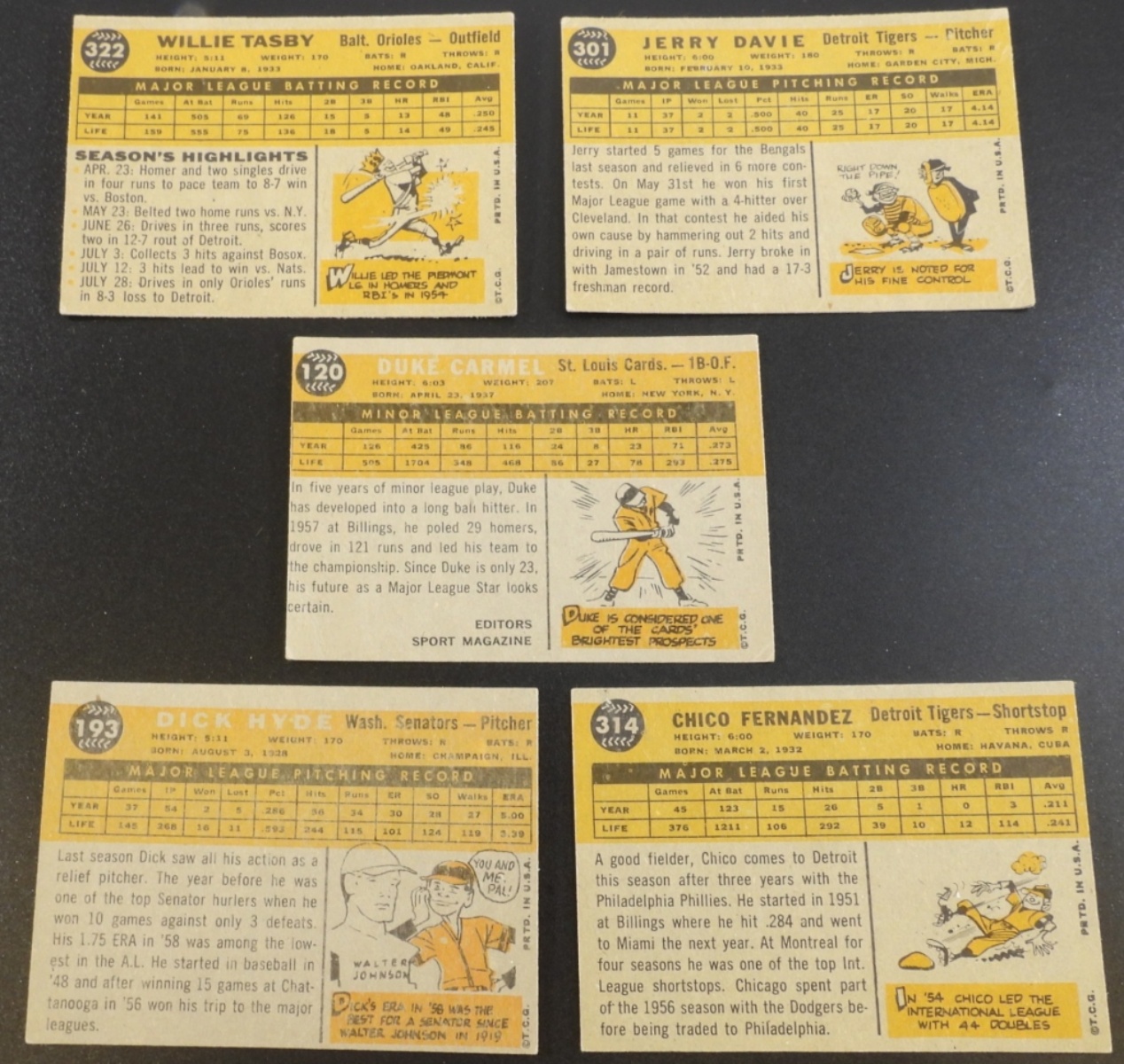 1960s Baseball Card Lot 5 Cards Tasby Davies Hyde