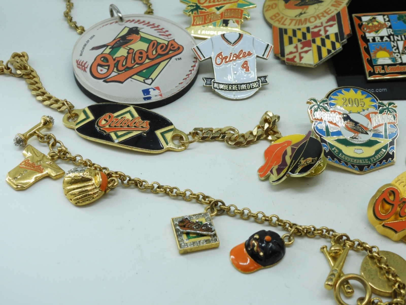 Baltimore Orioles Memorabilia Lot Pins Bracelets