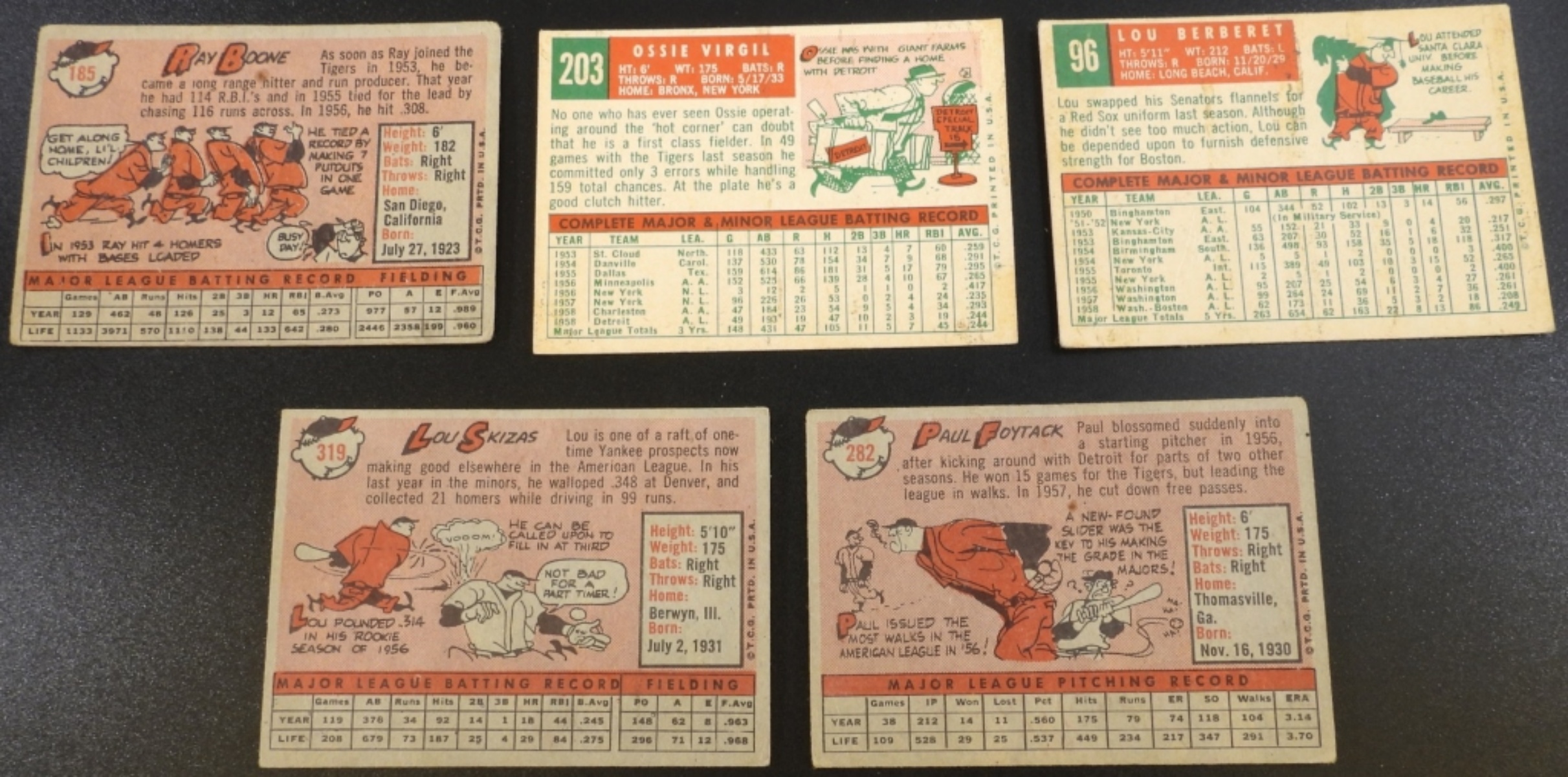 1950s Detroit Tigers Baseball Cards Lot of 5