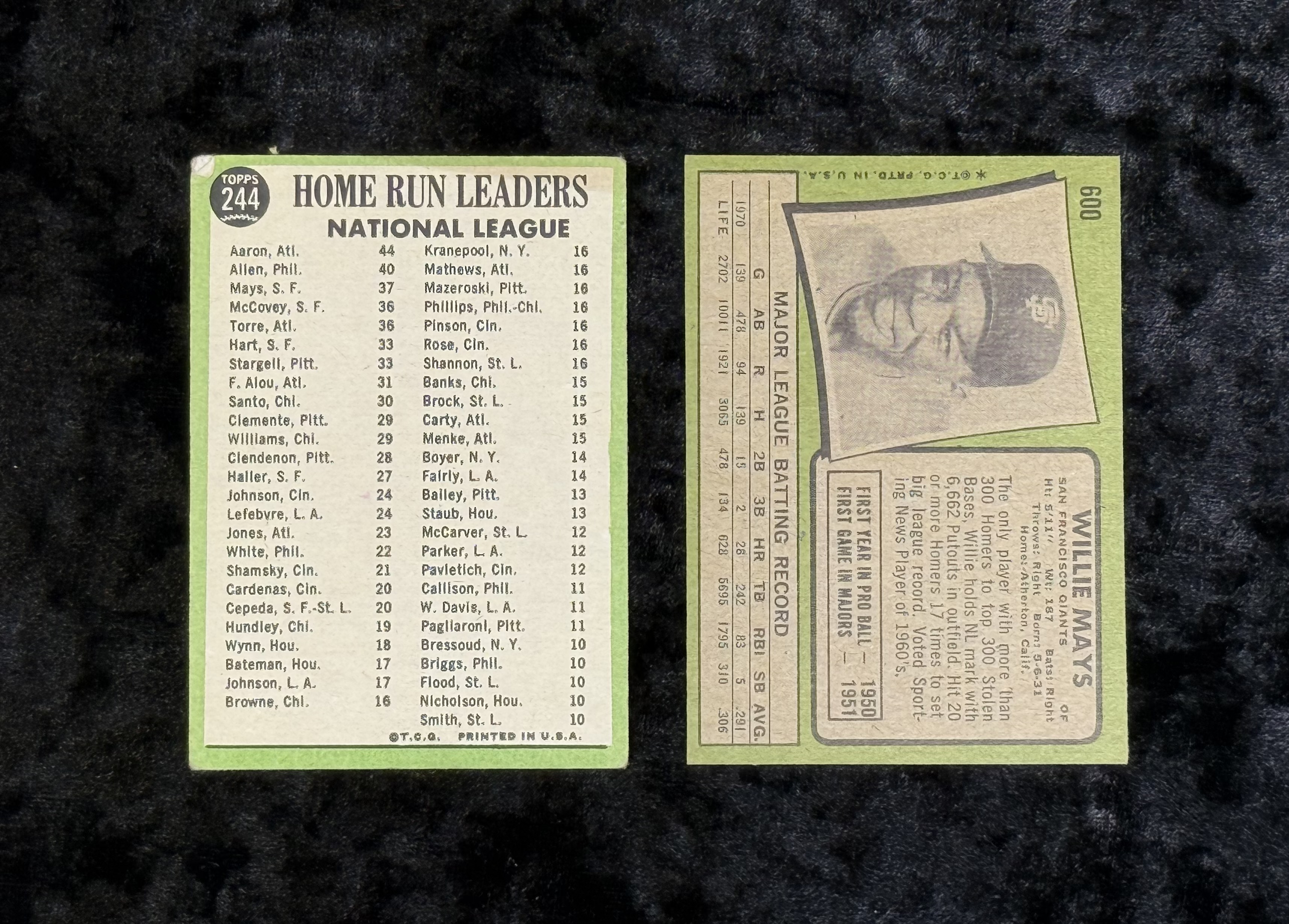 Willie Mays Baseball Cards Lot, 1960-1970's