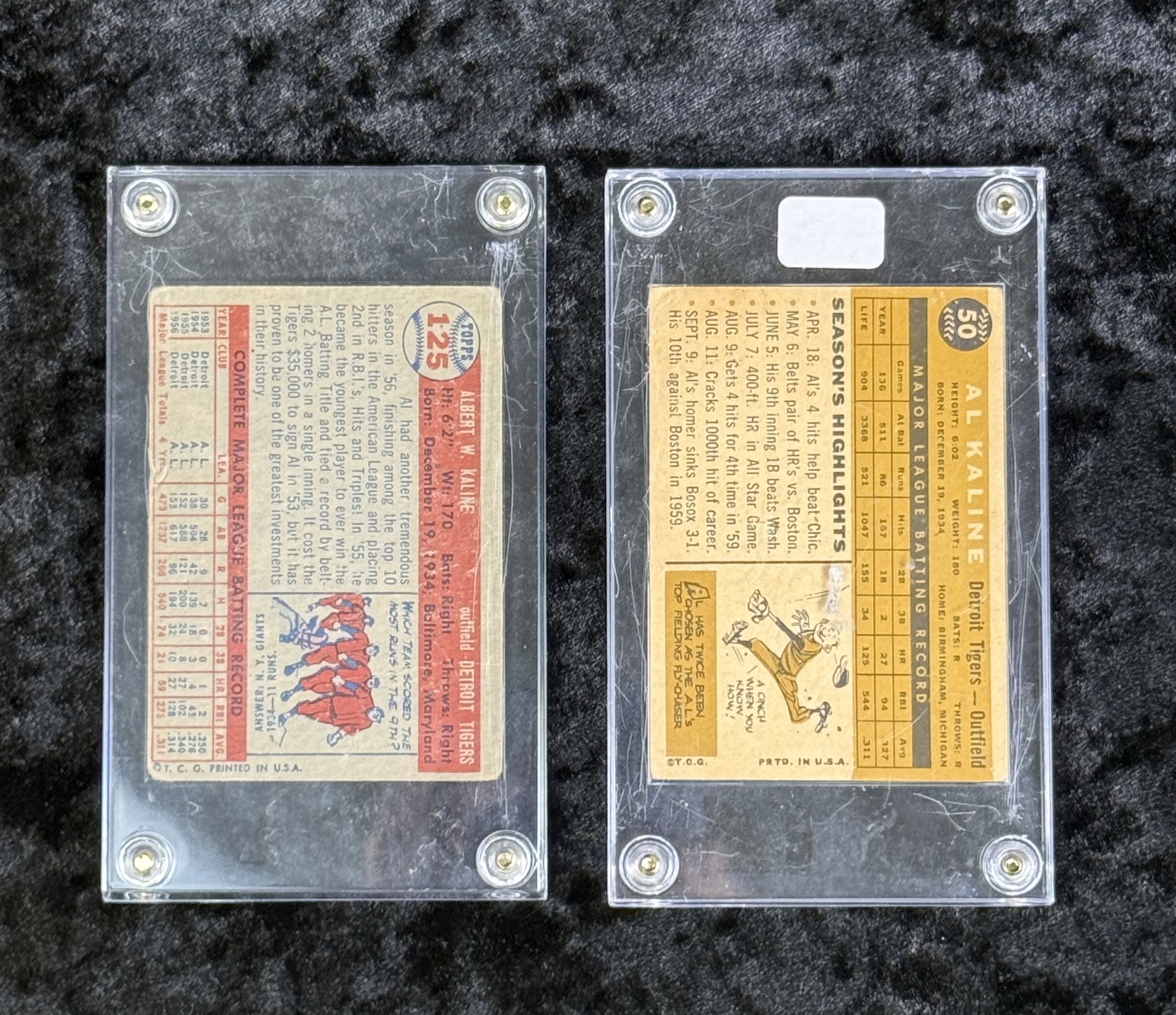 Al Kaline Signed Baseball Cards, Detroit Tigers