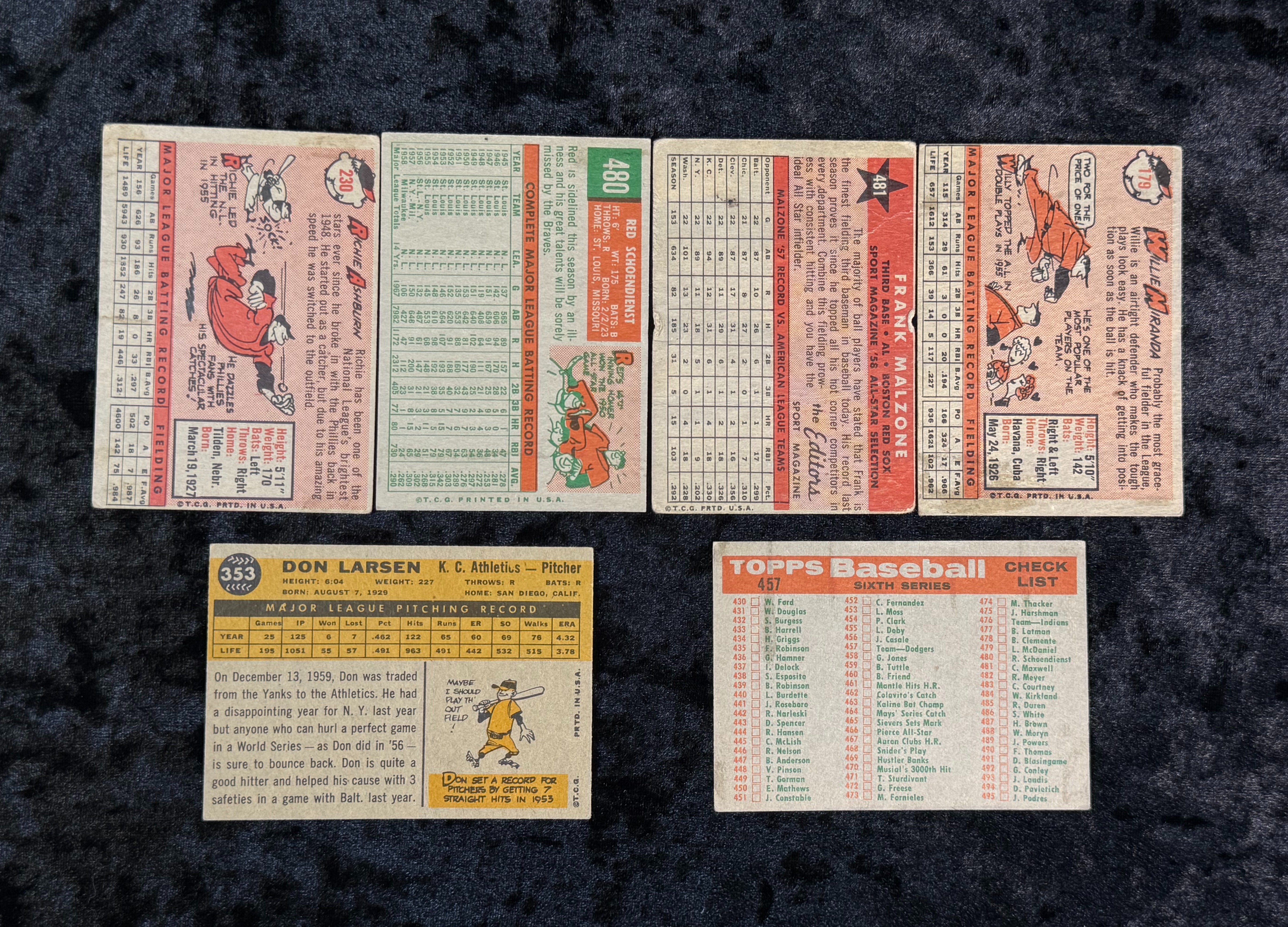 Lot of 6 Topps Baseball Cards 1958-1960
