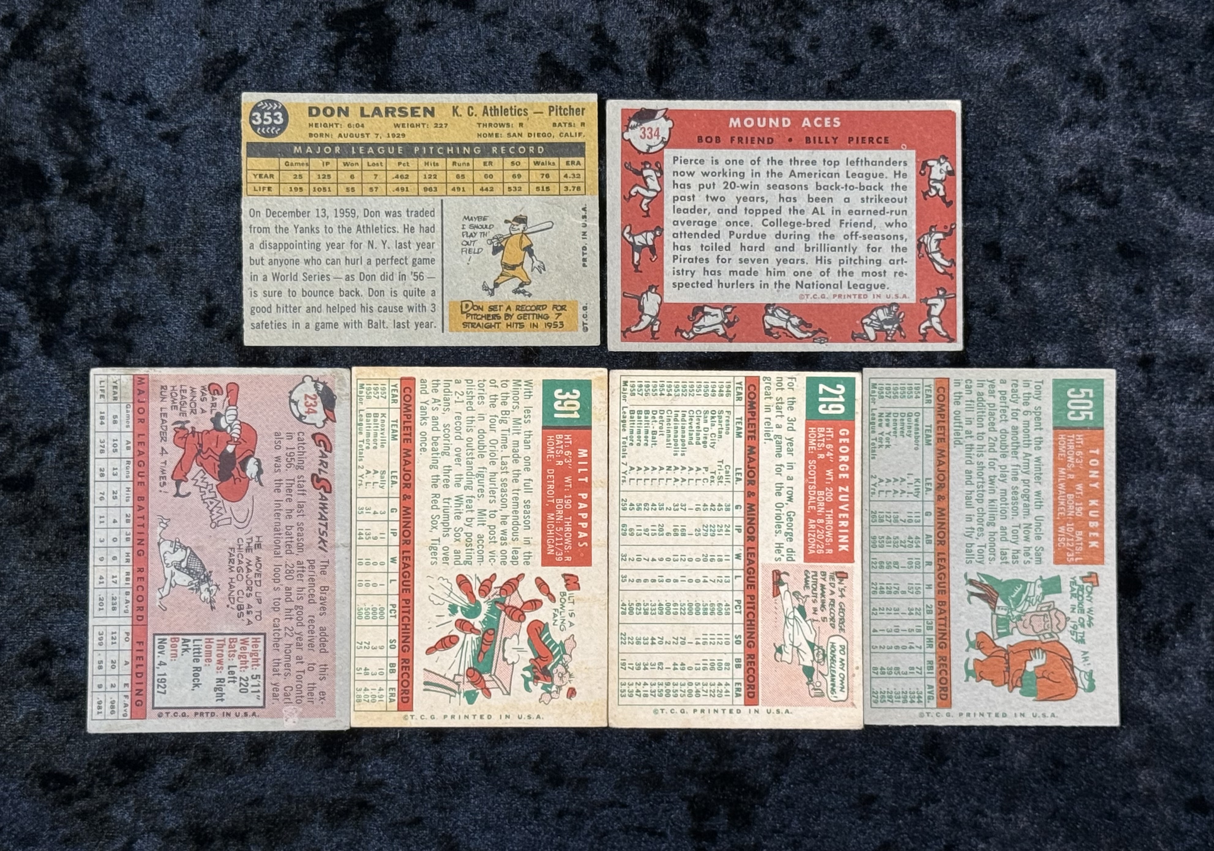1958-1960 Topps Baseball Cards, 6-Card Lot