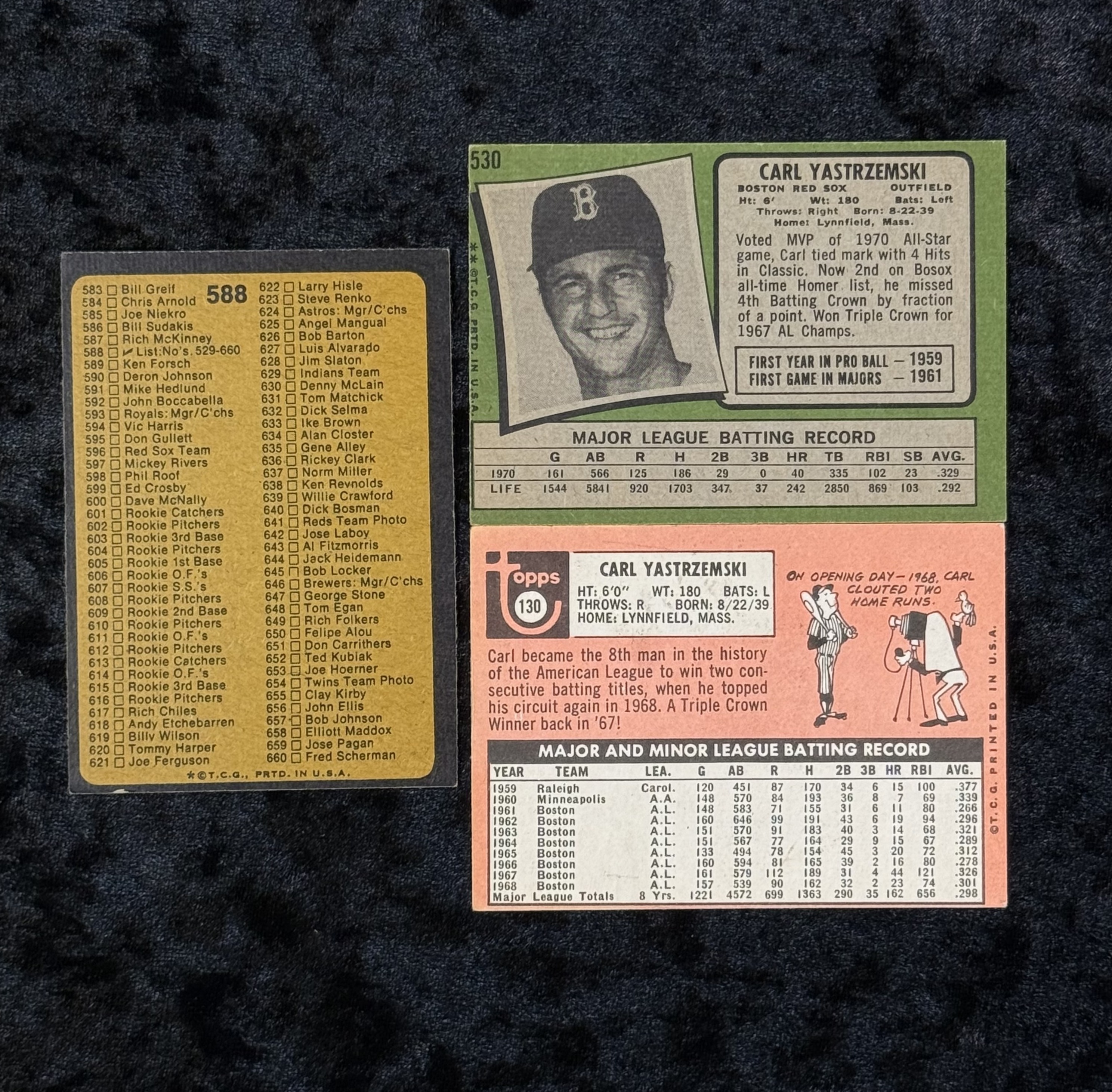 3 Carl Yastrzemski Topps Cards 1969-1973