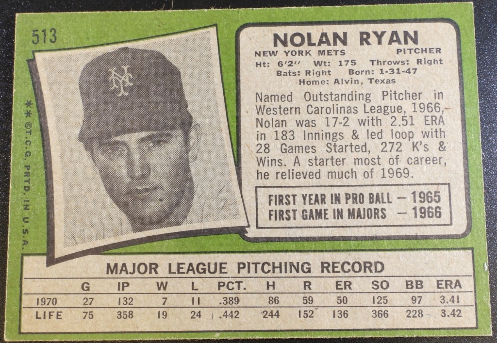 1971 Topps Nolan Ryan #513 Baseball Card