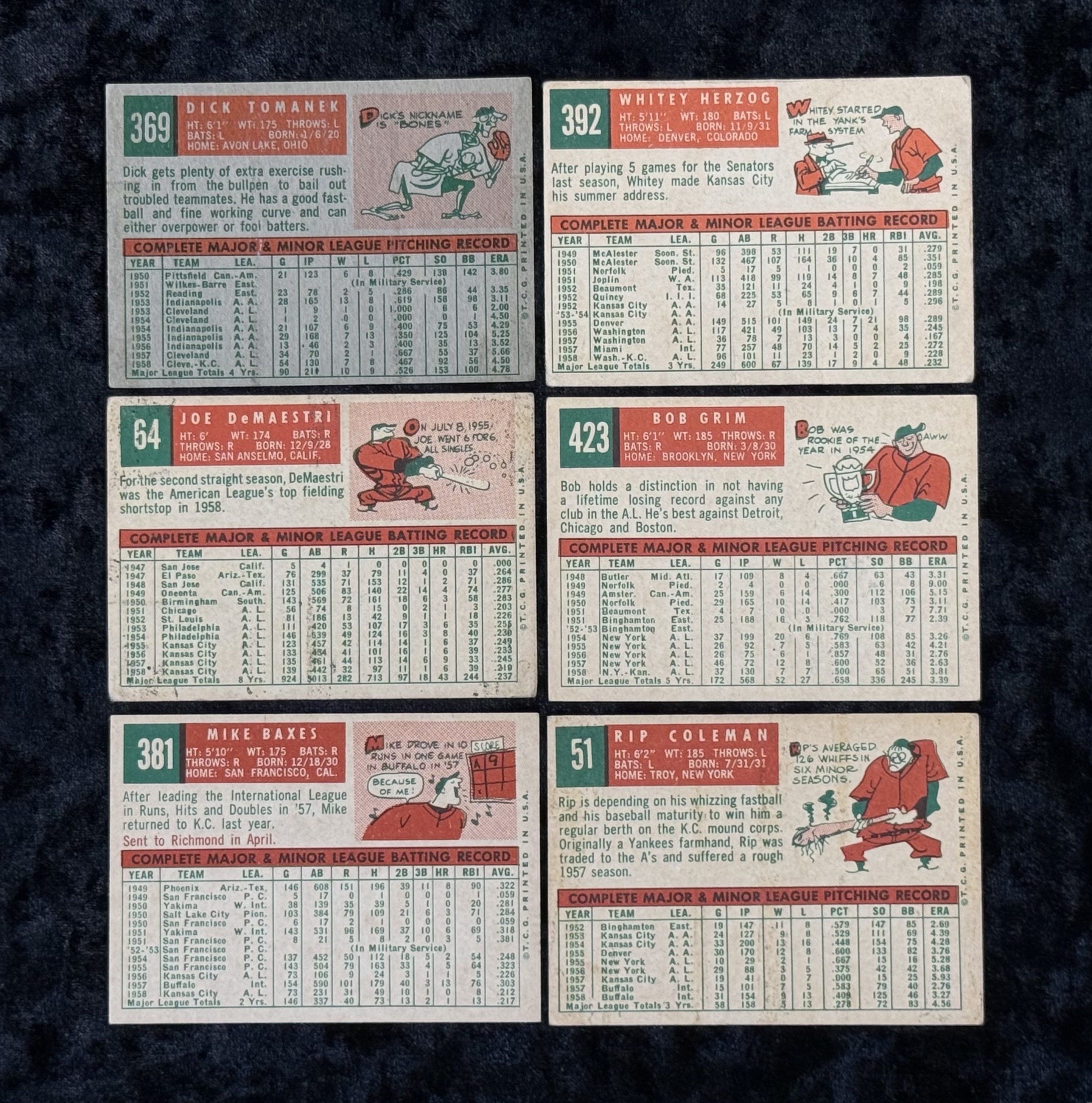 1950s Kansas City Athletics Baseball Cards