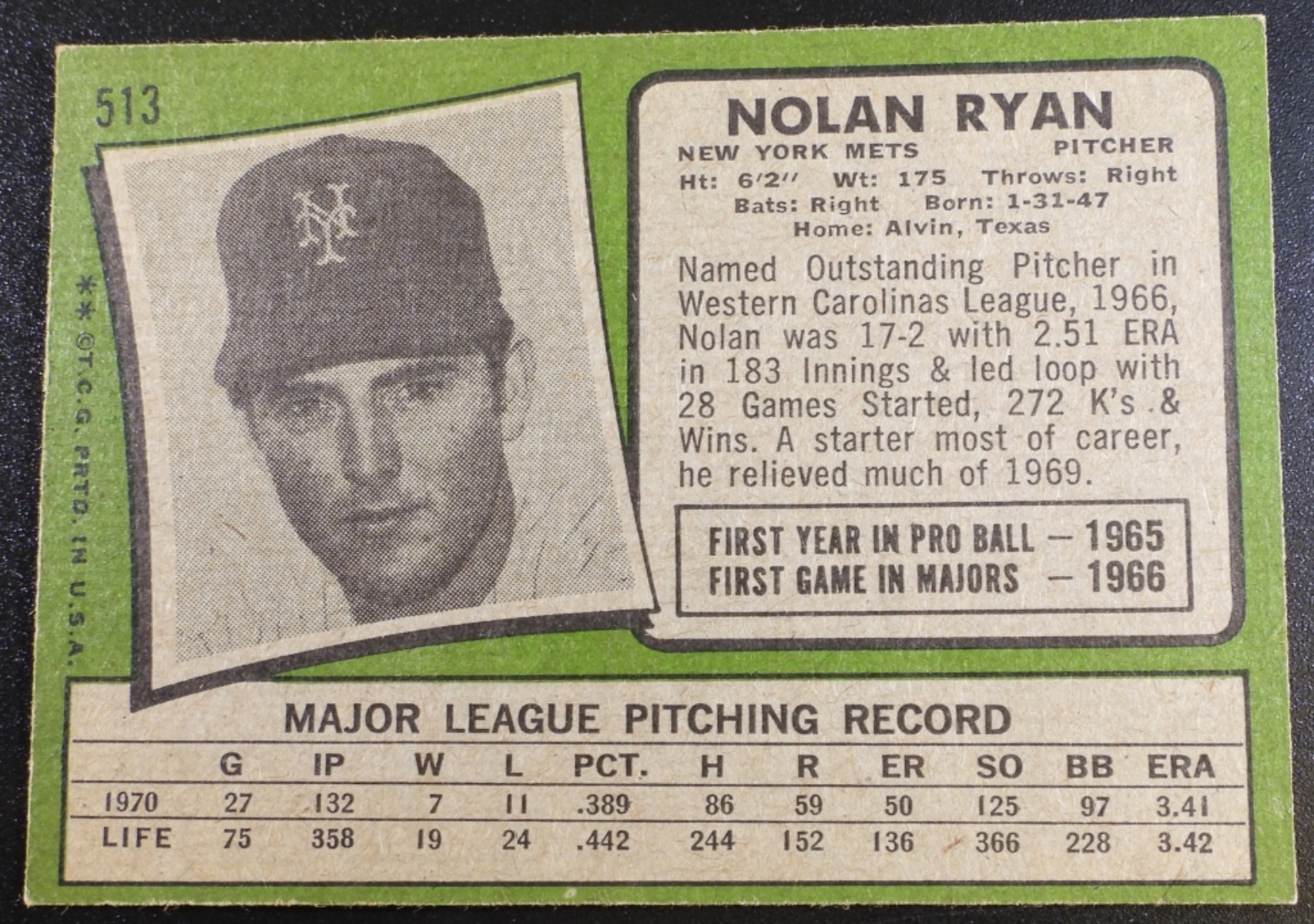 1971 Topps Nolan Ryan #513 Baseball Card