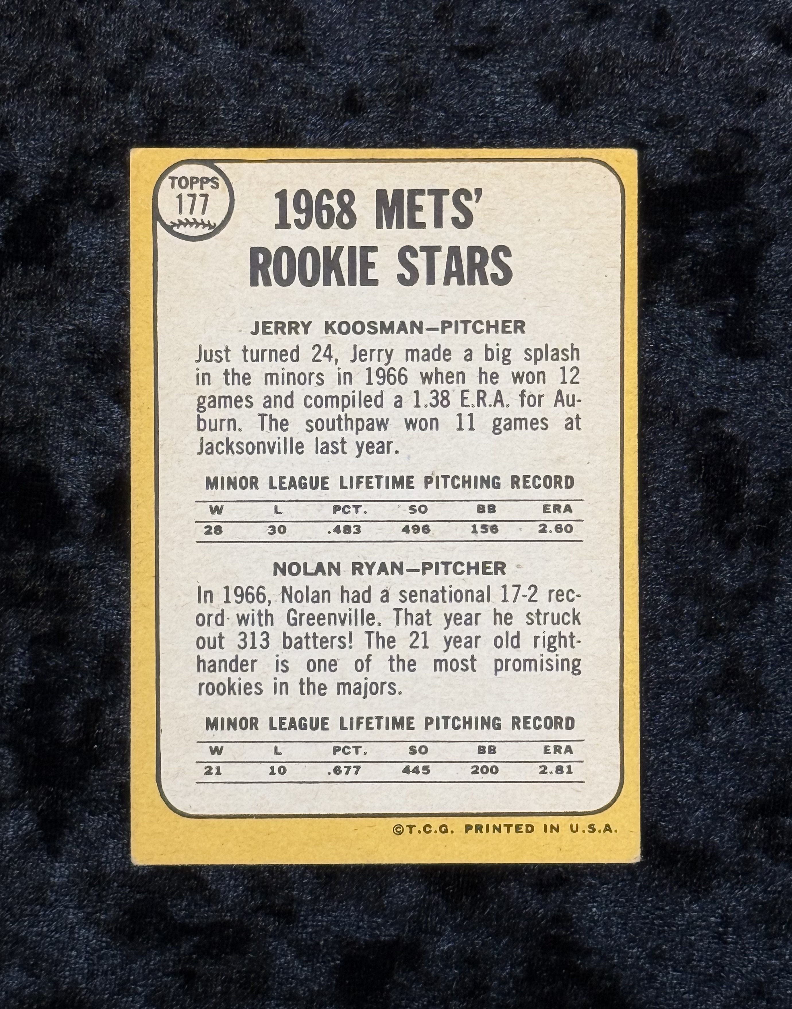 1968 Topps Rookie Stars #177 Koosman Ryan