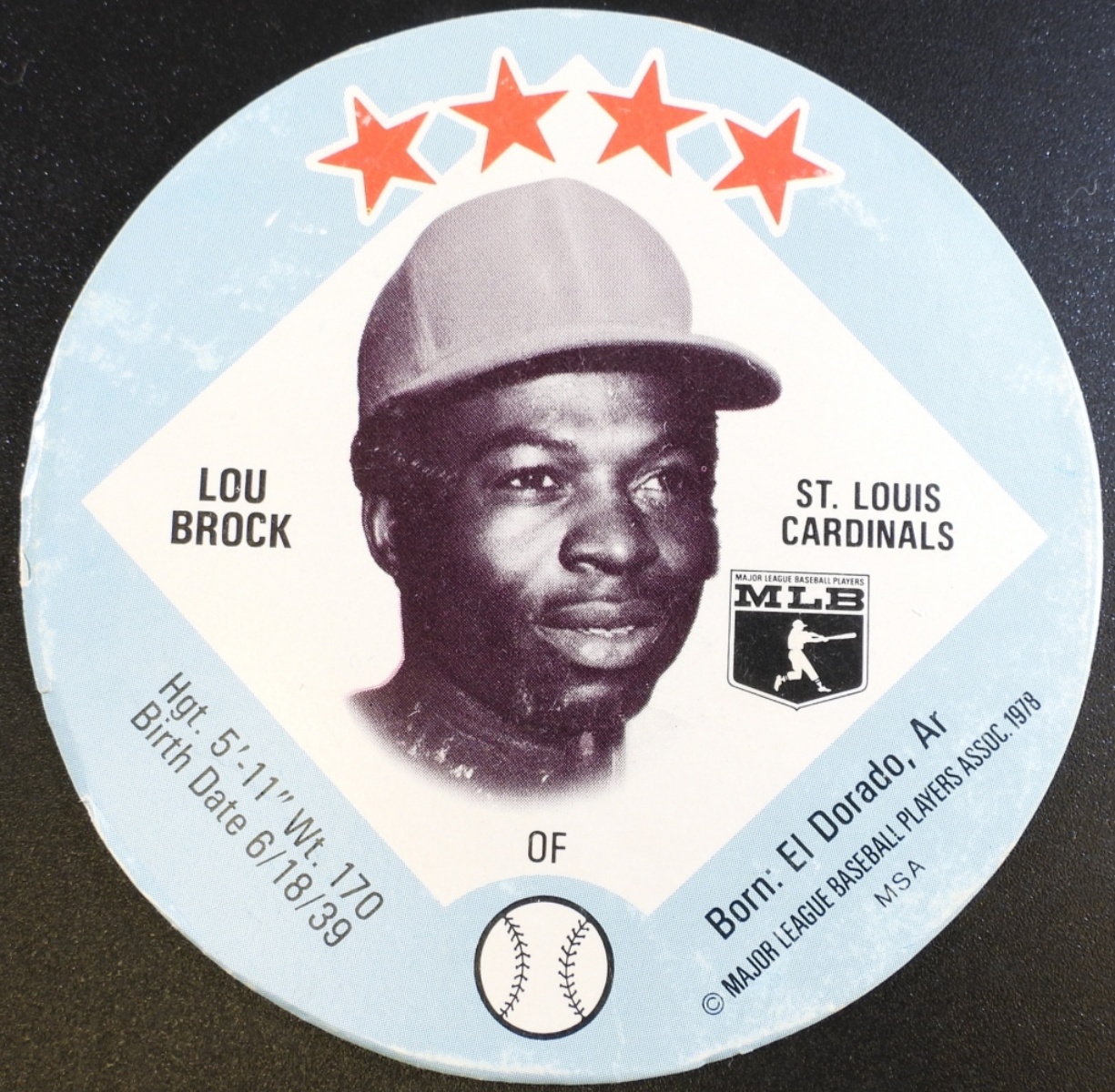 1978 Tastee-Freez Lou Brock Baseball Disc #6