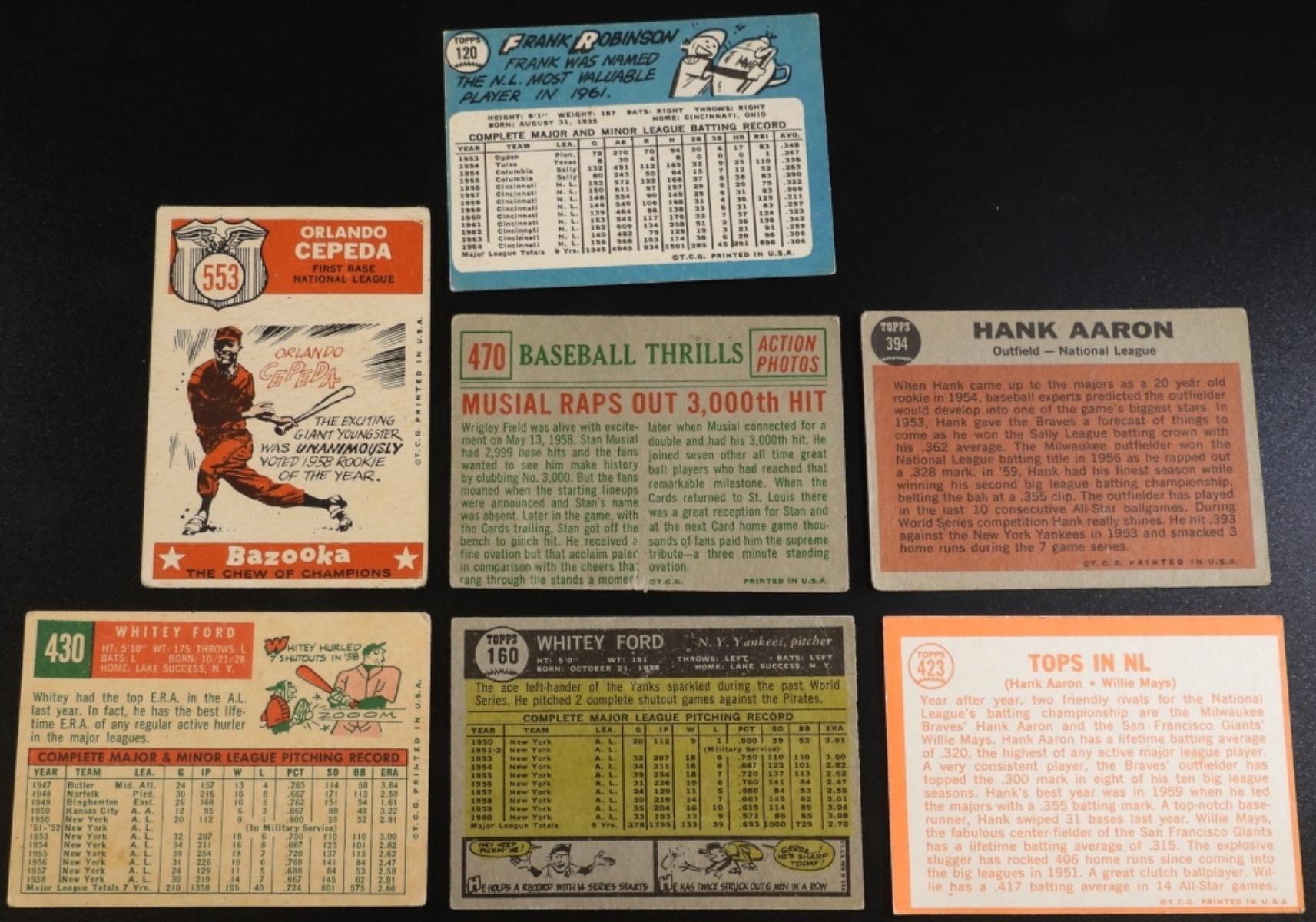 Lot of 7 Topps Baseball Cards, Vintage Mix