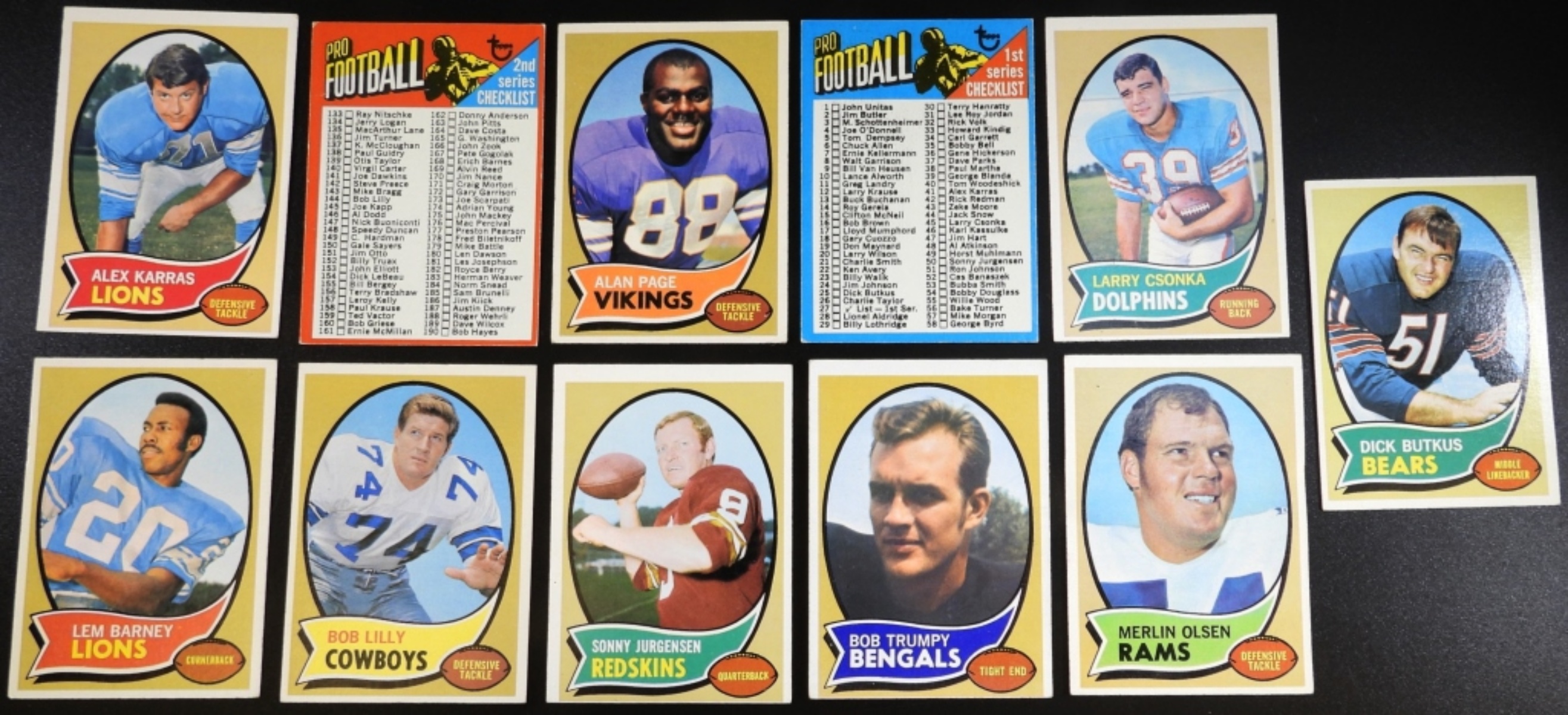 Lot of 11 Vintage 1970s Topps Football Cards