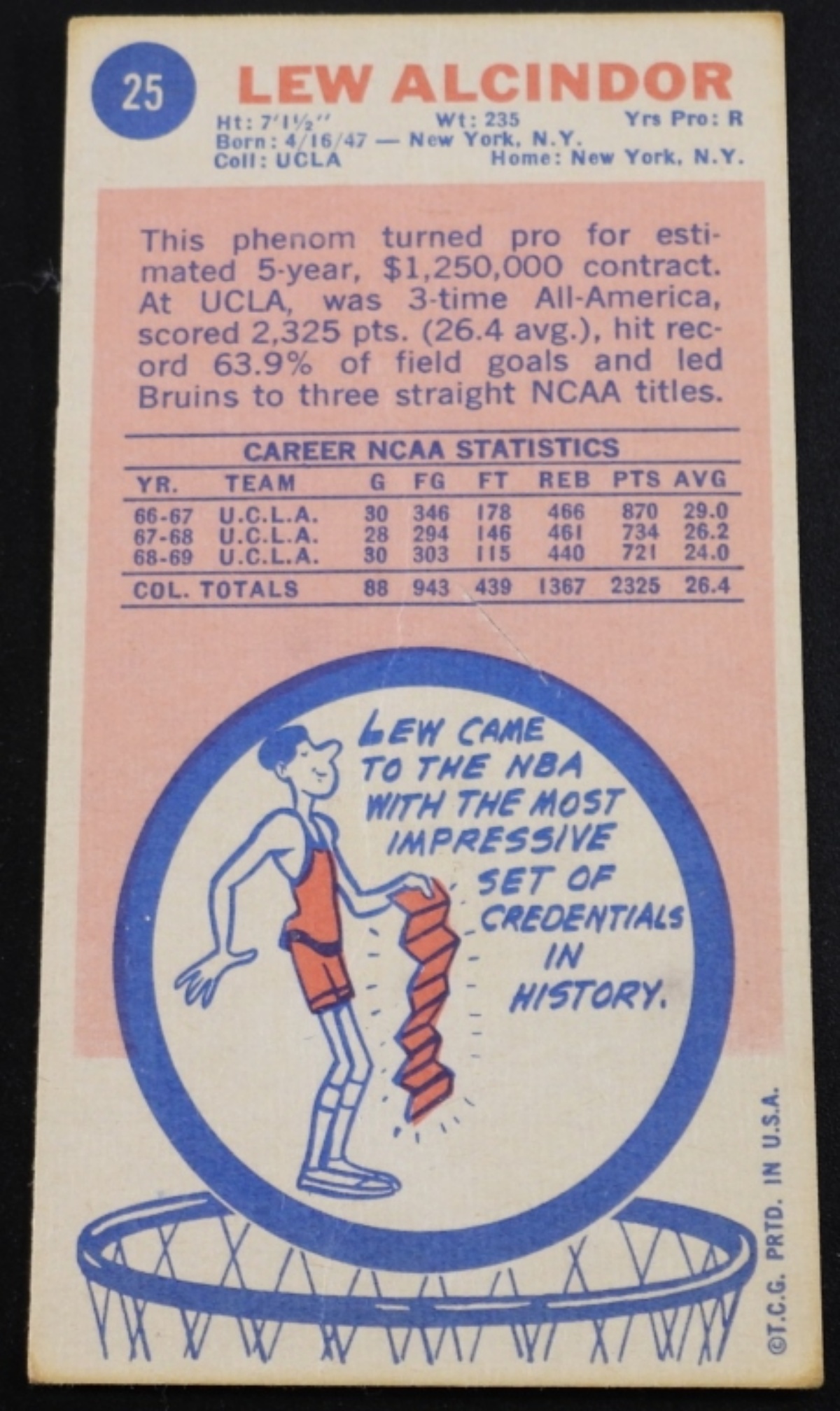 1969-70 Topps Lew Alcindor #25 Rookie Card