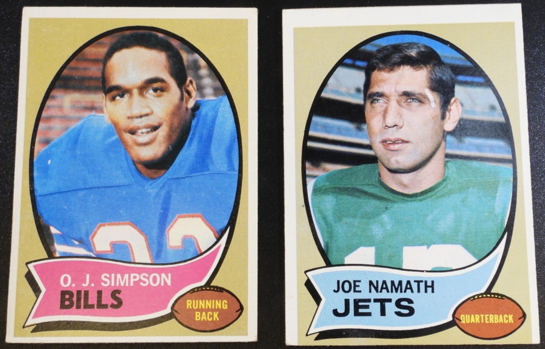 1970 Topps Football #90 Simpson, #150 Namath