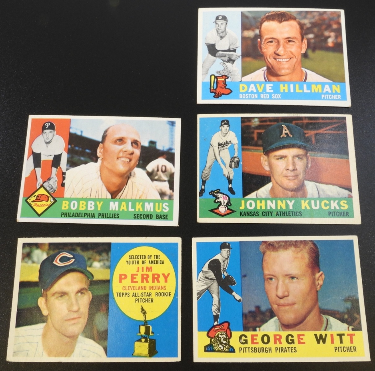 Lot of 5 Vintage Baseball Cards, 1960s