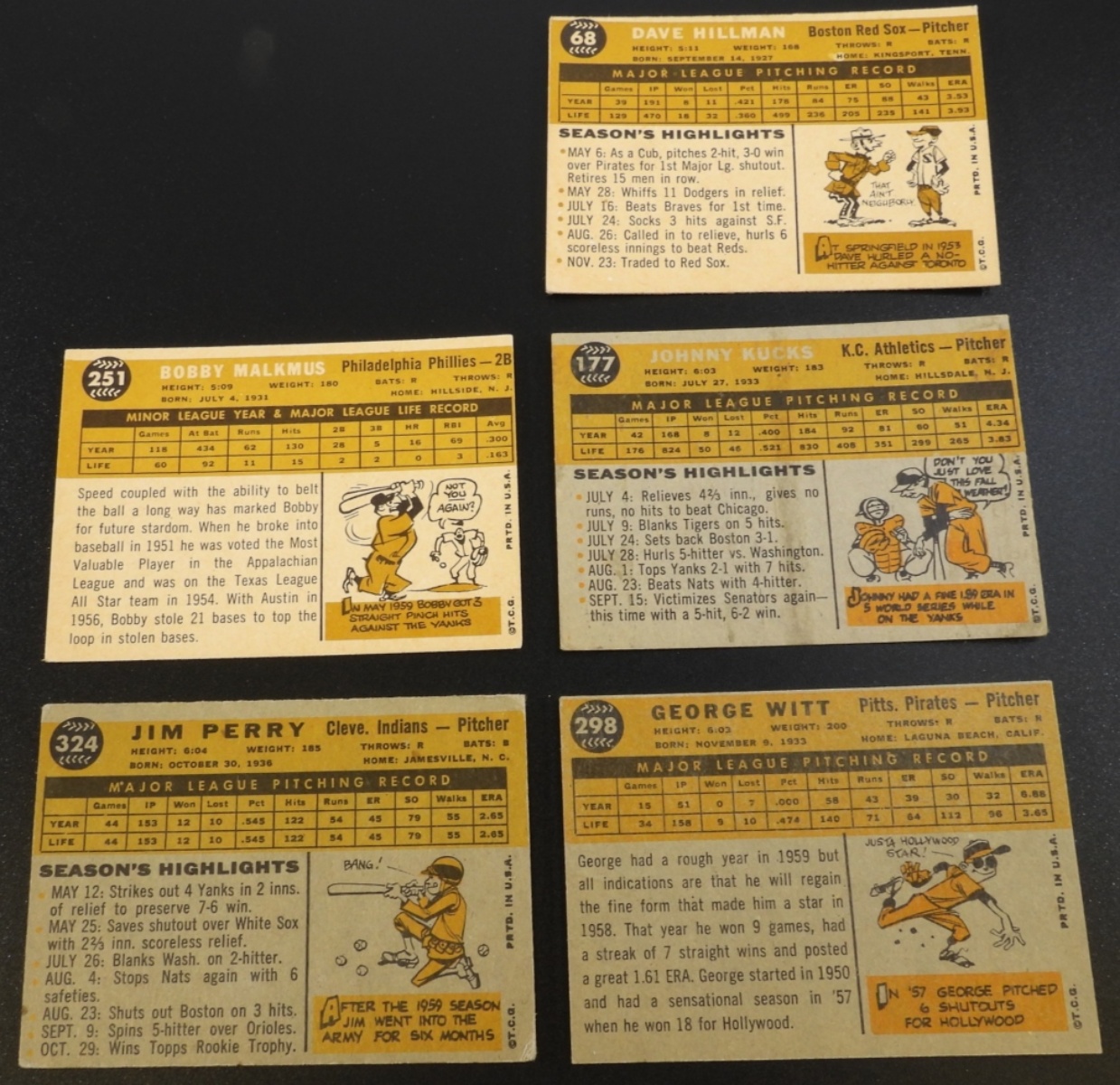 Lot of 5 Vintage Baseball Cards, 1960s