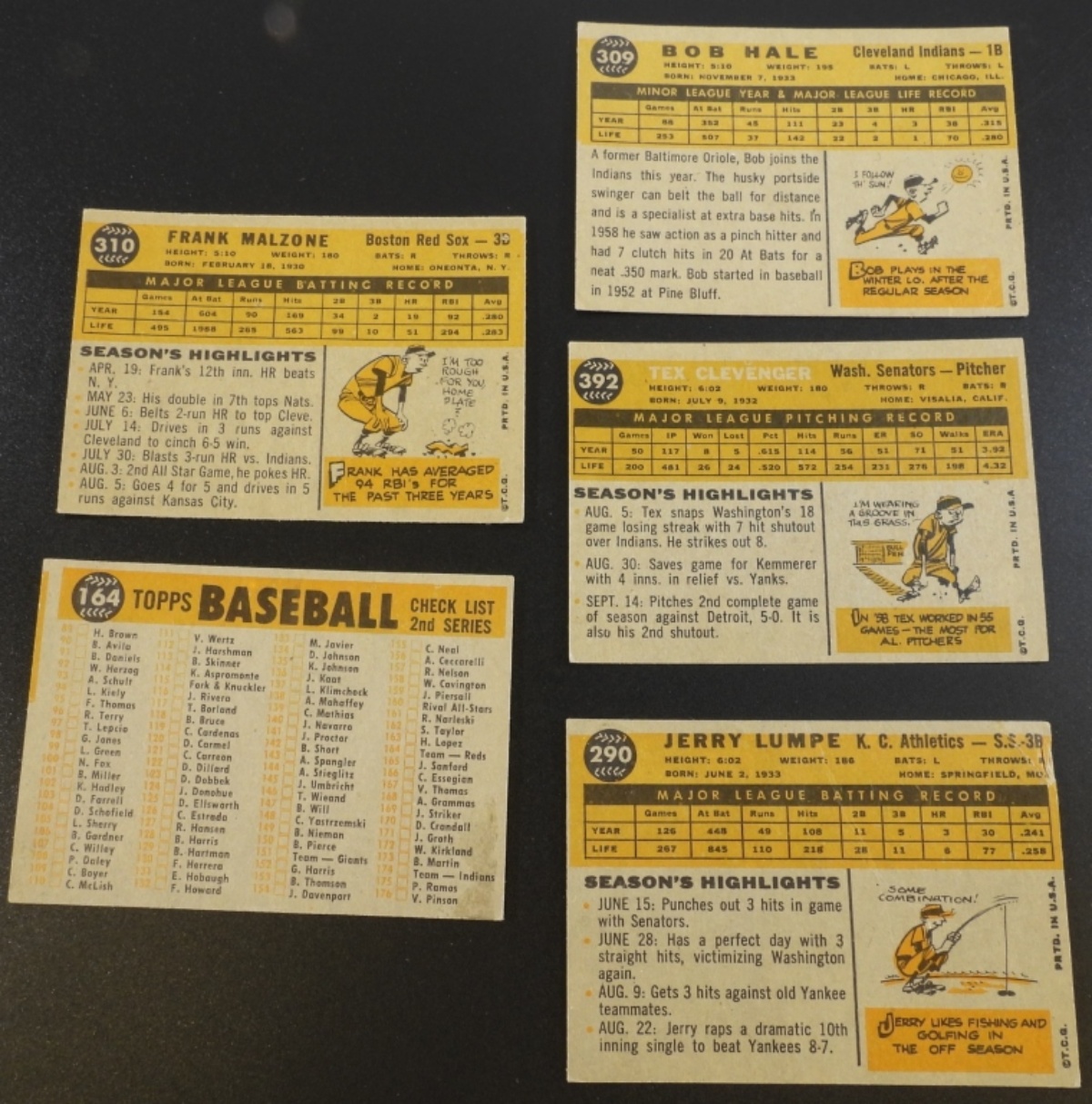 1960s Topps Baseball Cards, 5 Card Lot